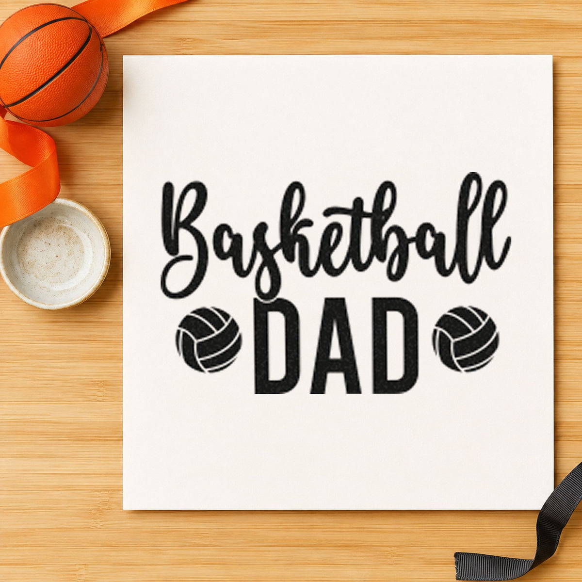 Basketball Dad Paneled Balls rubber stamp printed in black ink, ready for two ball cards and similar paper crafts.