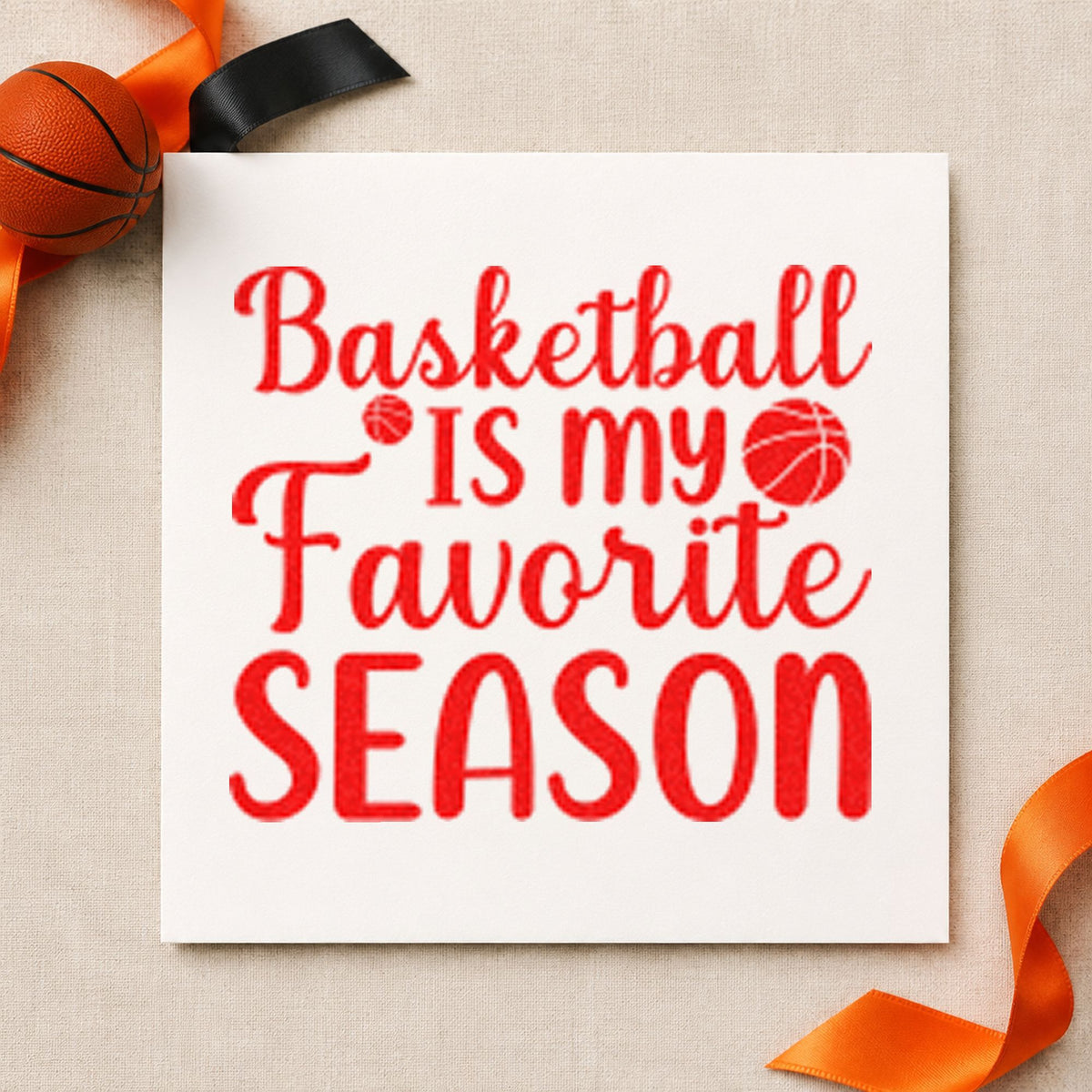 Basketball My Favorite Season craft stamp imprint in red ink on a handmade project, one idea being blank bracket cards.