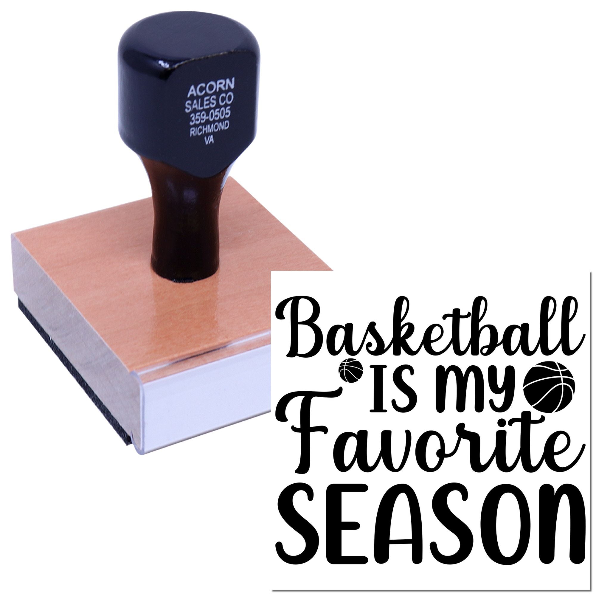 Custom basketball rubber stamp with self-inking handle and Basketball is my favorite season design for sports crafts.