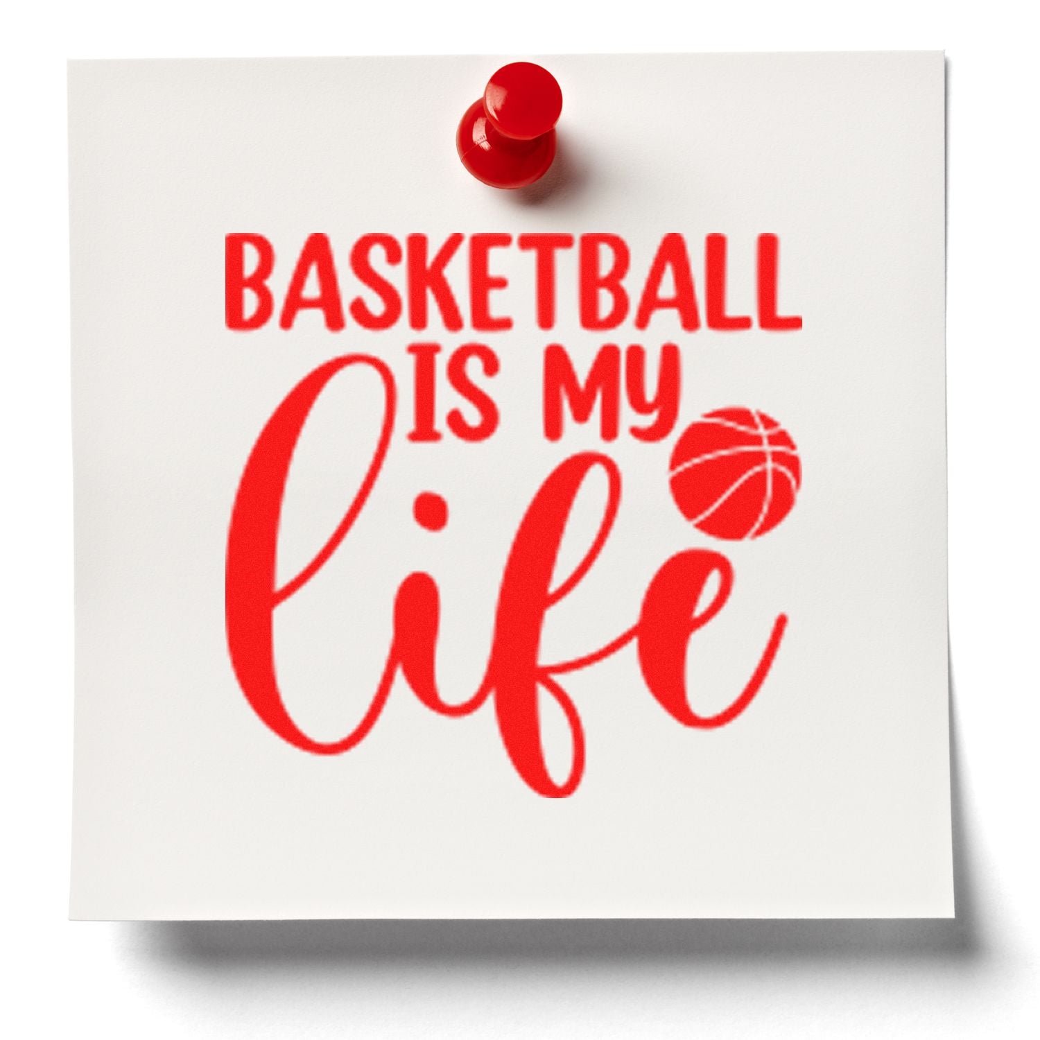 Basketball is my life rubber stamp design for basketball fans, featuring bold red lettering and a basketball icon.