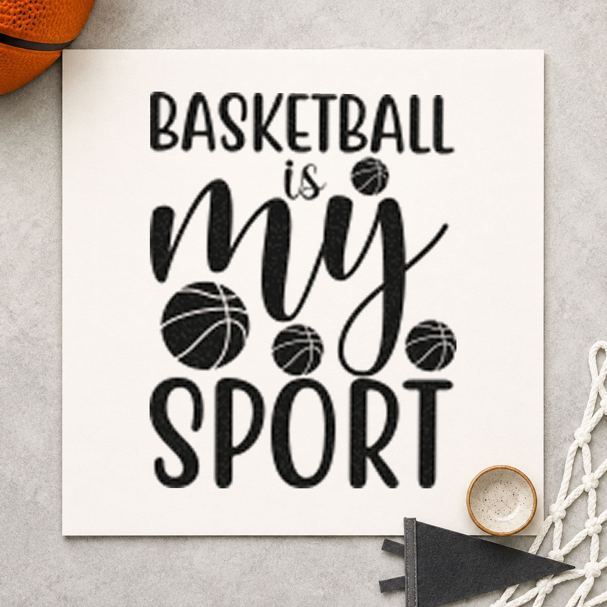 Basketball Is My Sport rubber stamp printed in black ink, ready for several ball cards and similar paper crafts.