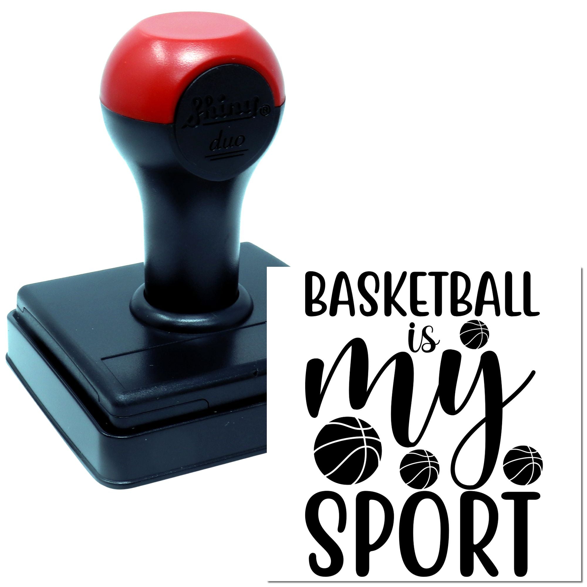Custom basketball is my sport rubber stamp with self-inking handle for personalized sports crafts and teacher rewards