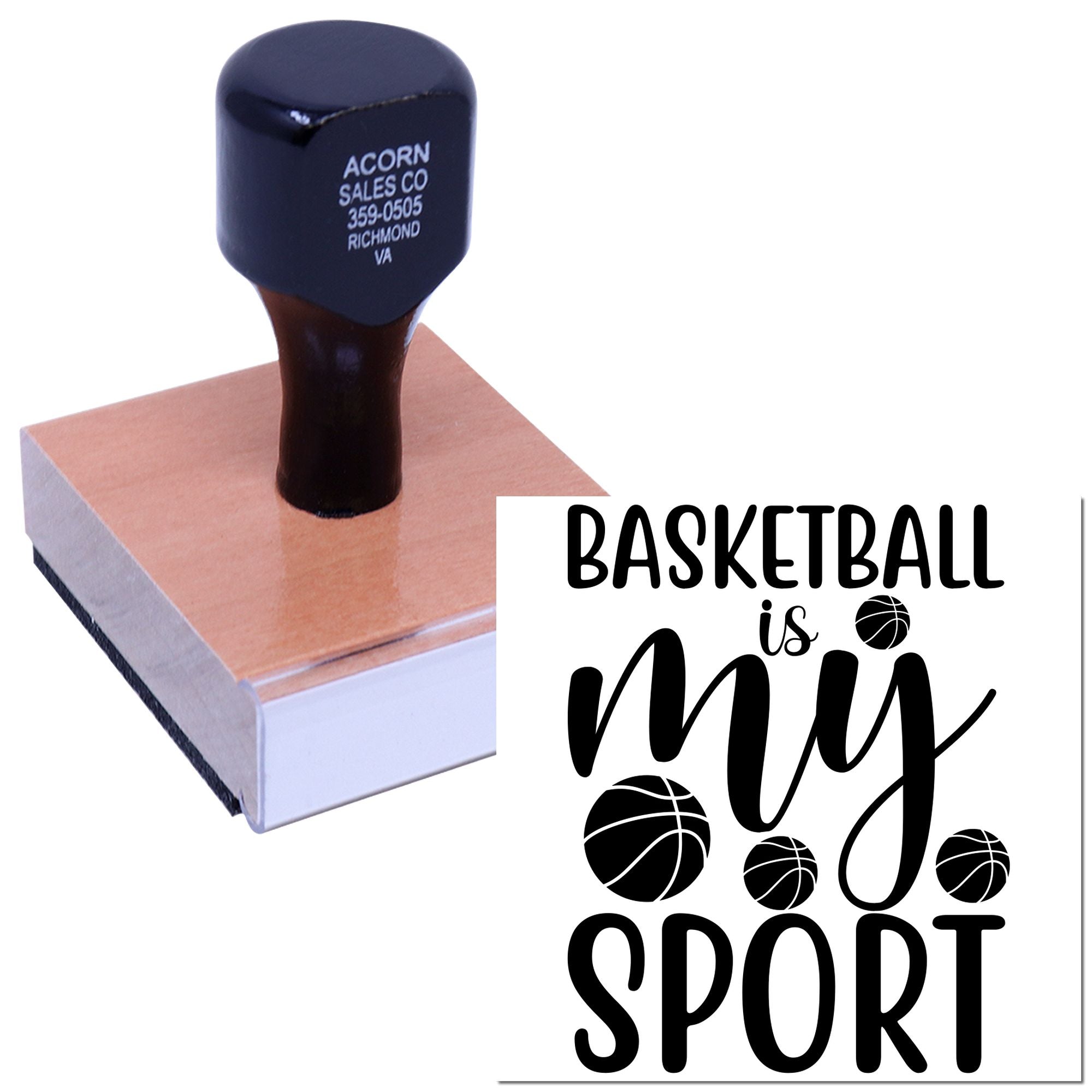 Basketball is My Sport rubber stamp with basketball graphic, ideal for custom sports-themed crafts and team projects.