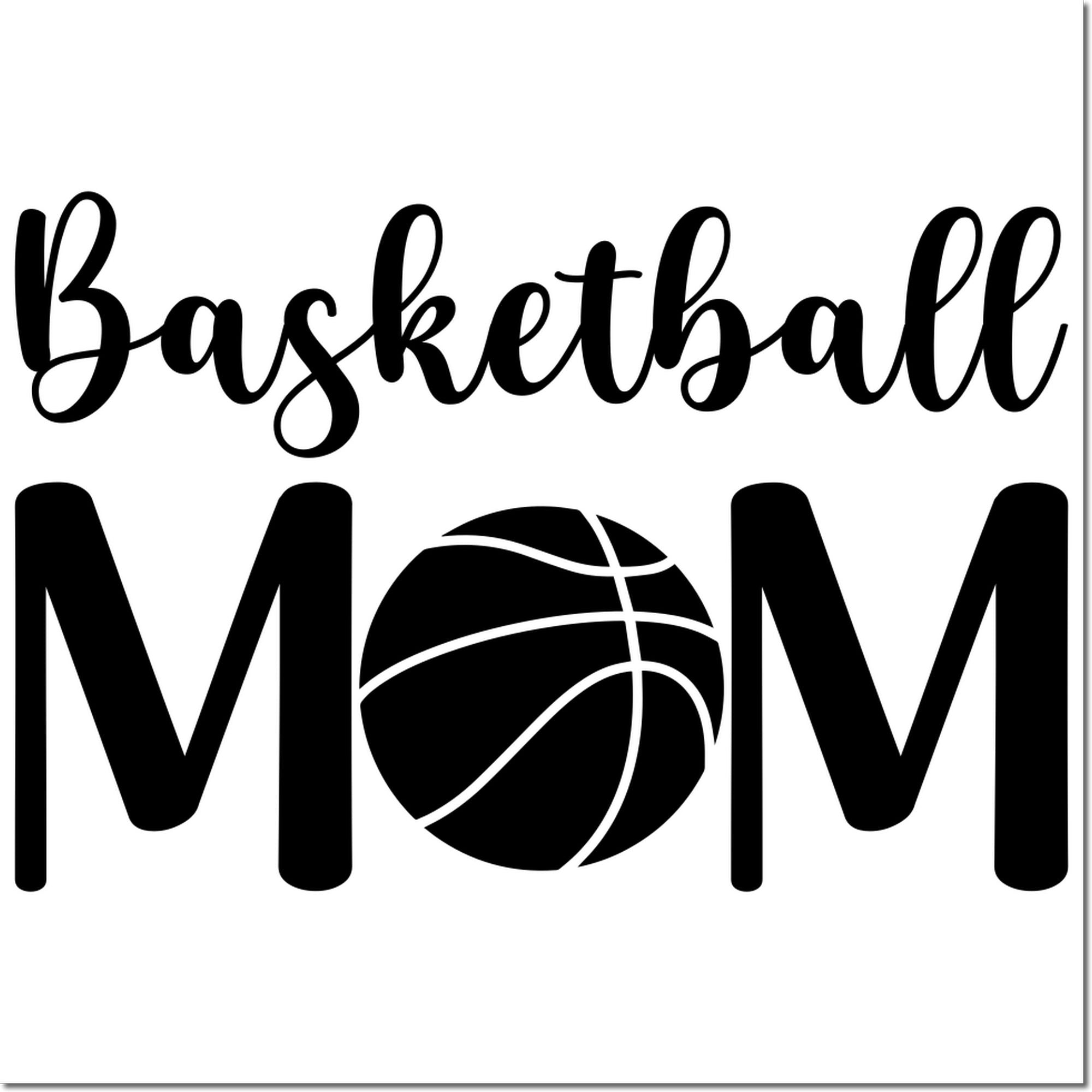 Basketball Mom rubber stamp design with basketball icon, perfect for custom sports mom crafts and team gifts.