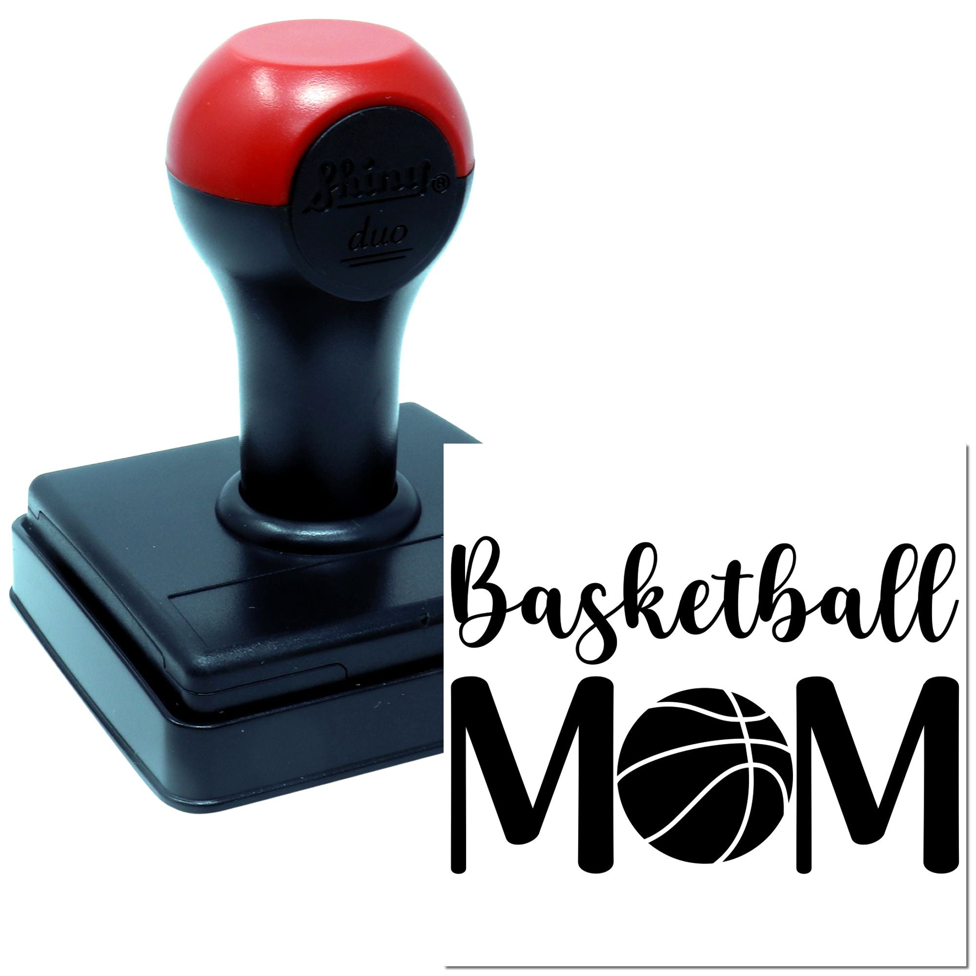 Custom basketball mom self-inking rubber stamp, ideal for sports gifts, school forms, and crafts.