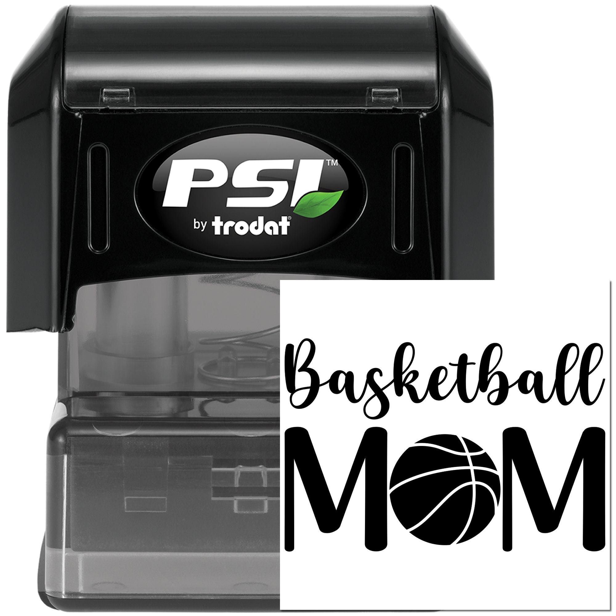 Basketball Mom custom self-inking rubber stamp by PSI Trodat for personalized basketball gifts and sports crafts.