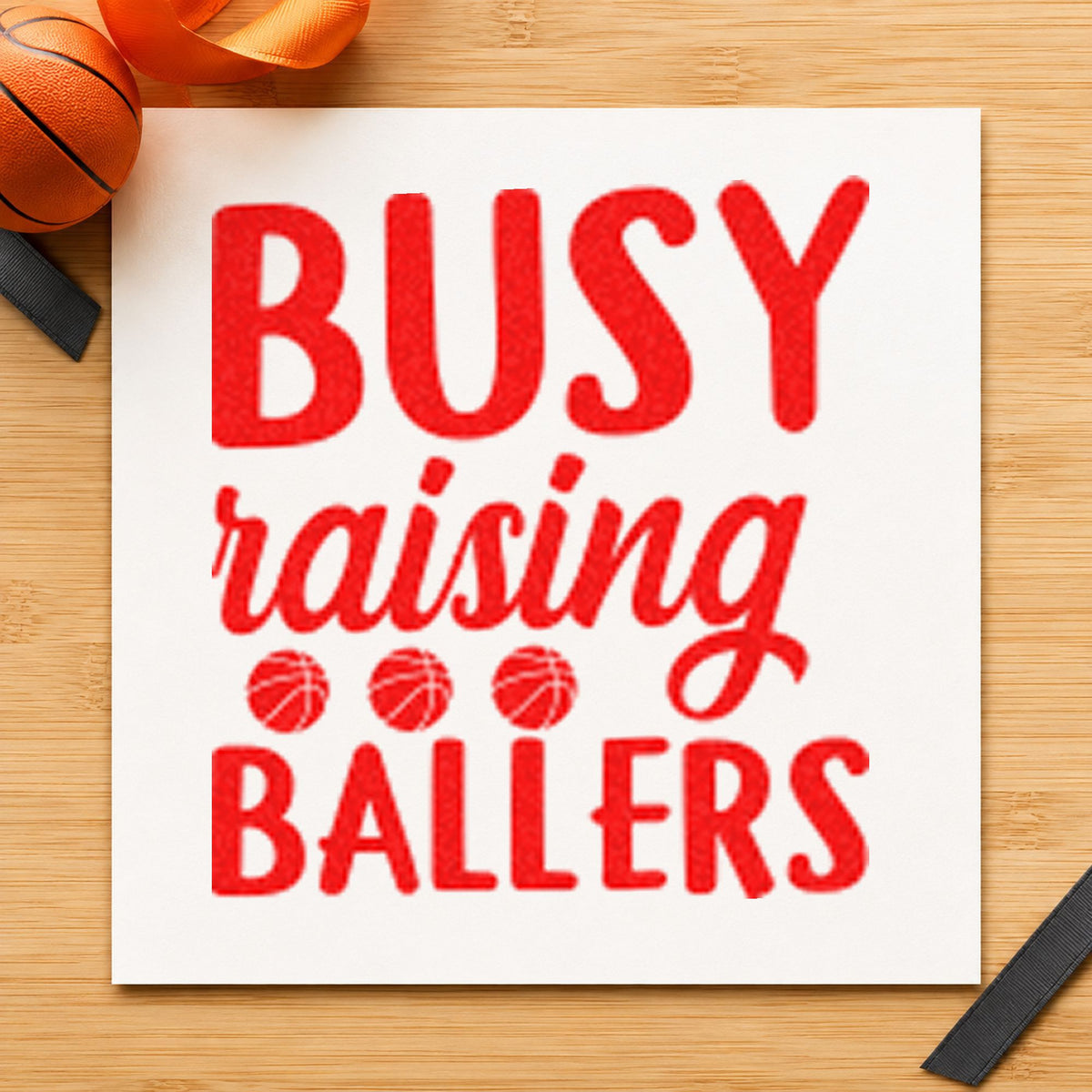 Busy Raising Ballers Quote Rubber Stamp – Duo Hand in use 8