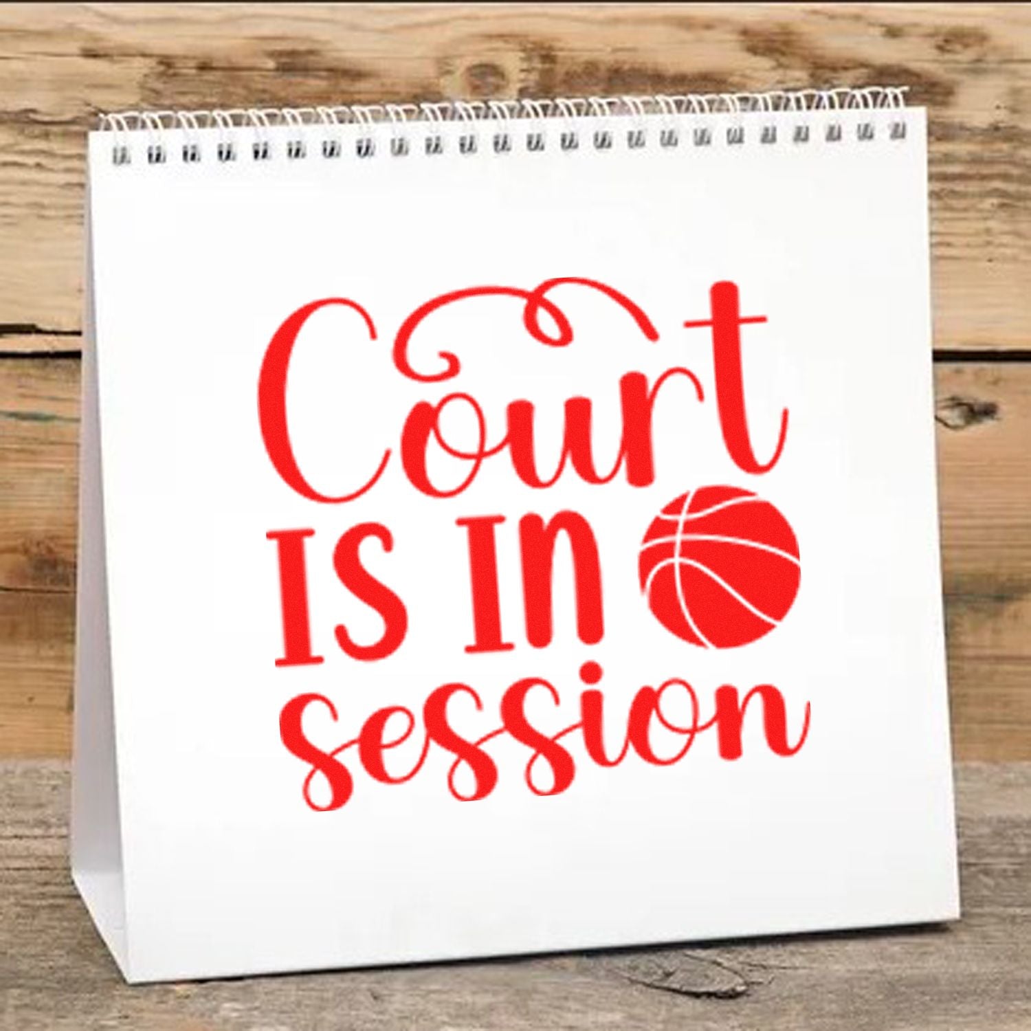 Court is in session basketball rubber stamp design for sports crafts, team gifts, and basketball season projects.