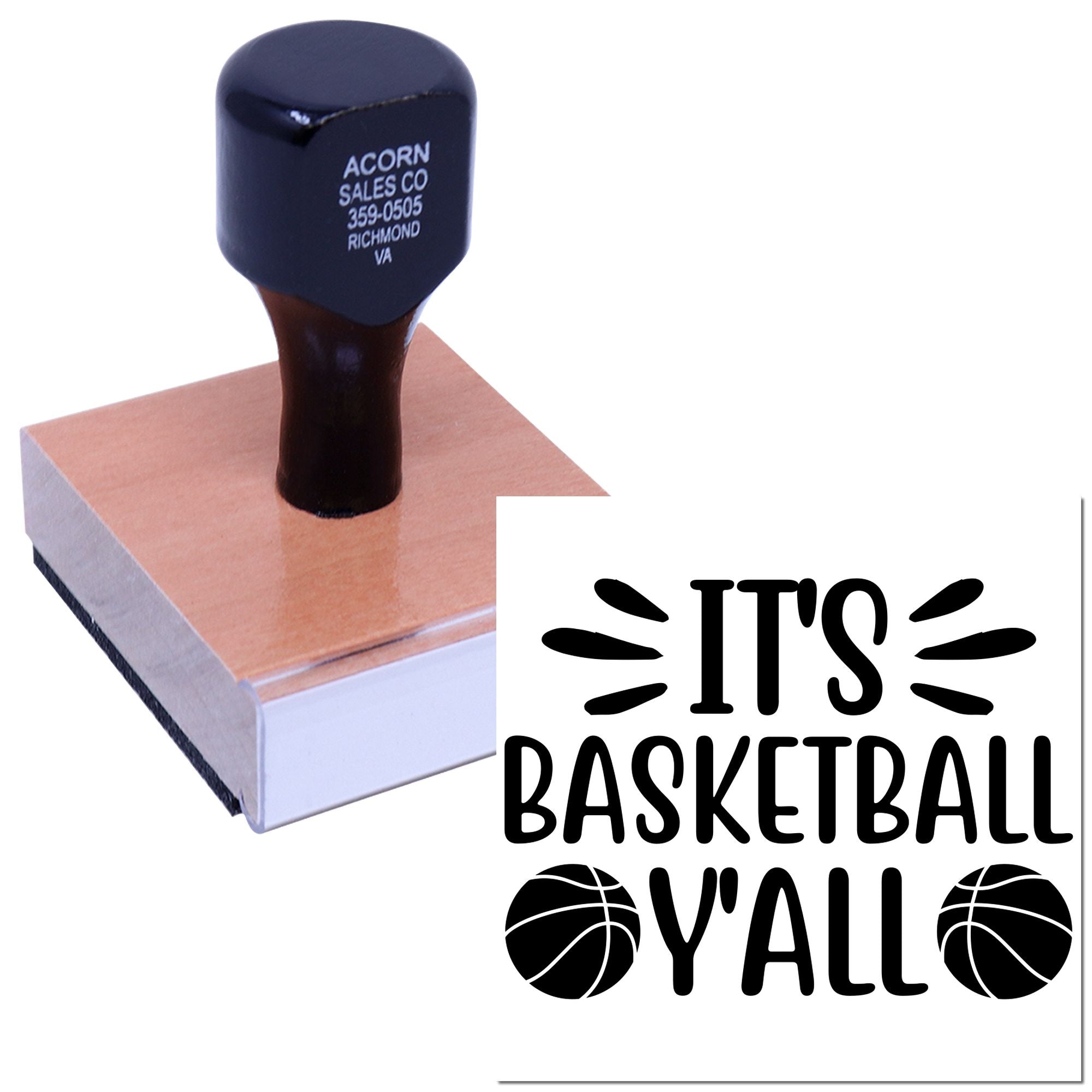 Custom basketball rubber stamp with Its Basketball Yall imprint for sports crafts, team projects, and fan gifts.