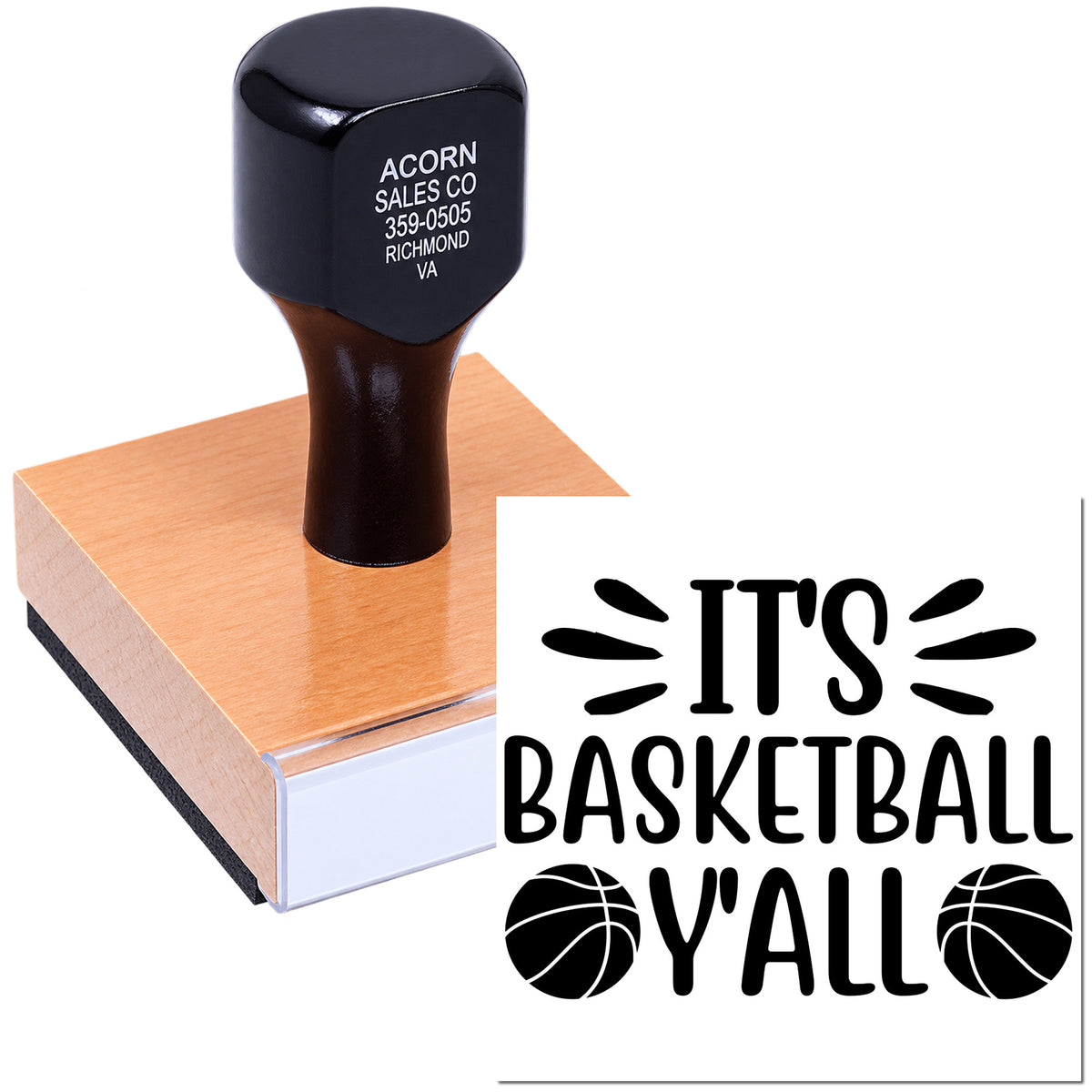Custom basketball rubber stamp with Its Basketball Yall imprint for sports crafts, team projects, and fan gifts.