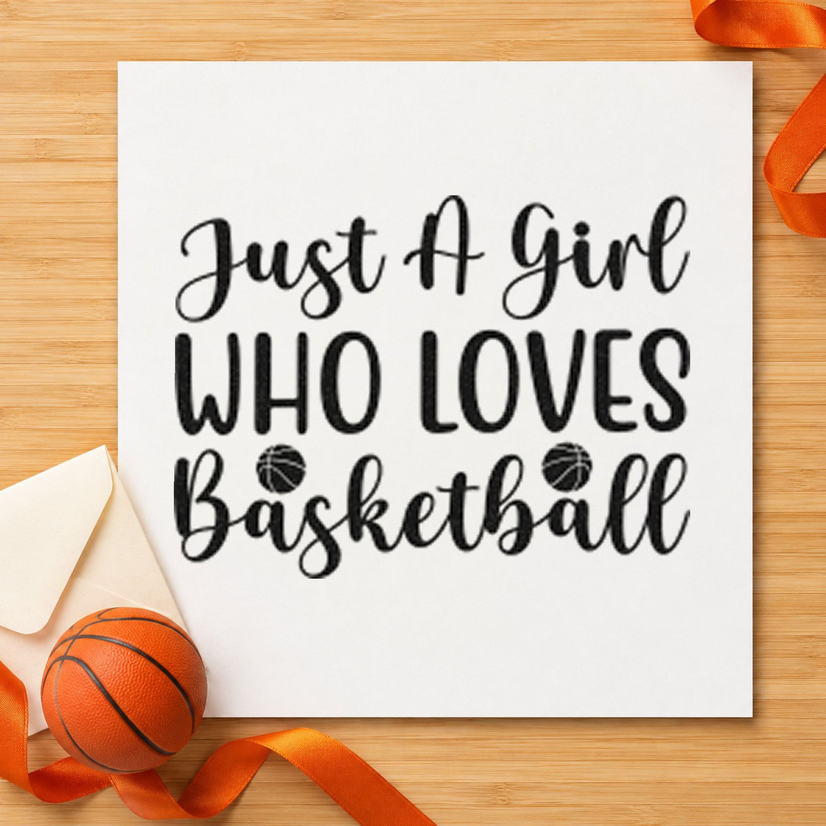 Girl Who Loves Basketball rubber stamp printed in black ink, ready for workout log sheet and similar paper crafts.