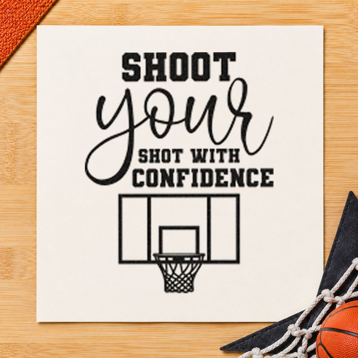 Shoot Shot With Confidence rubber stamp printed in black ink, ready for contest run sheet and similar paper crafts.