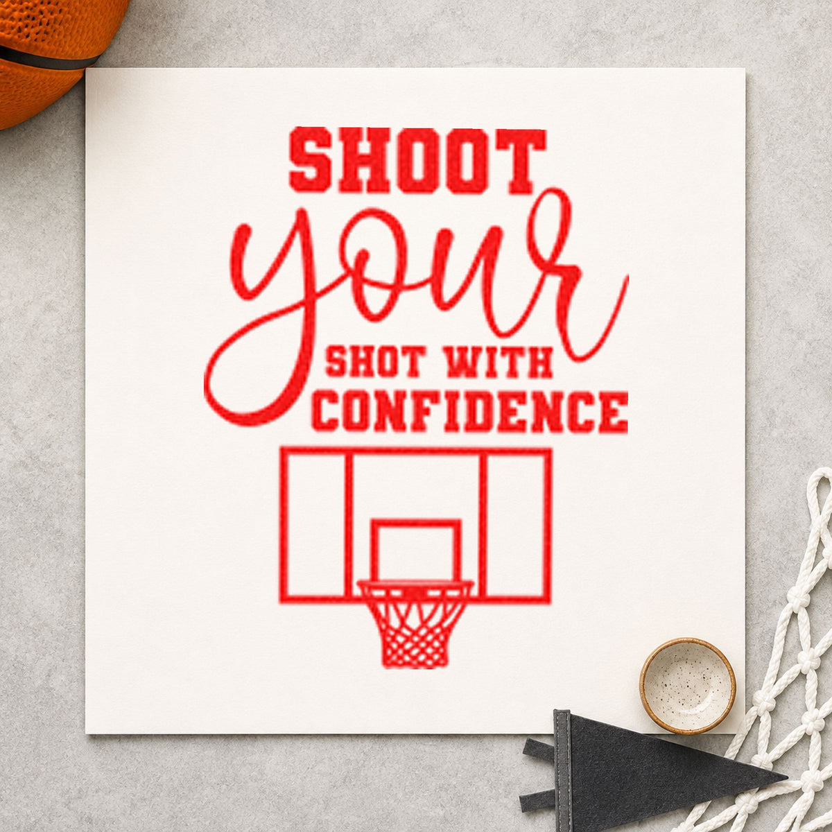 Shoot Shot With Confidence rubber stamp shown in red ink, stamped for projects such as bin prop labels.