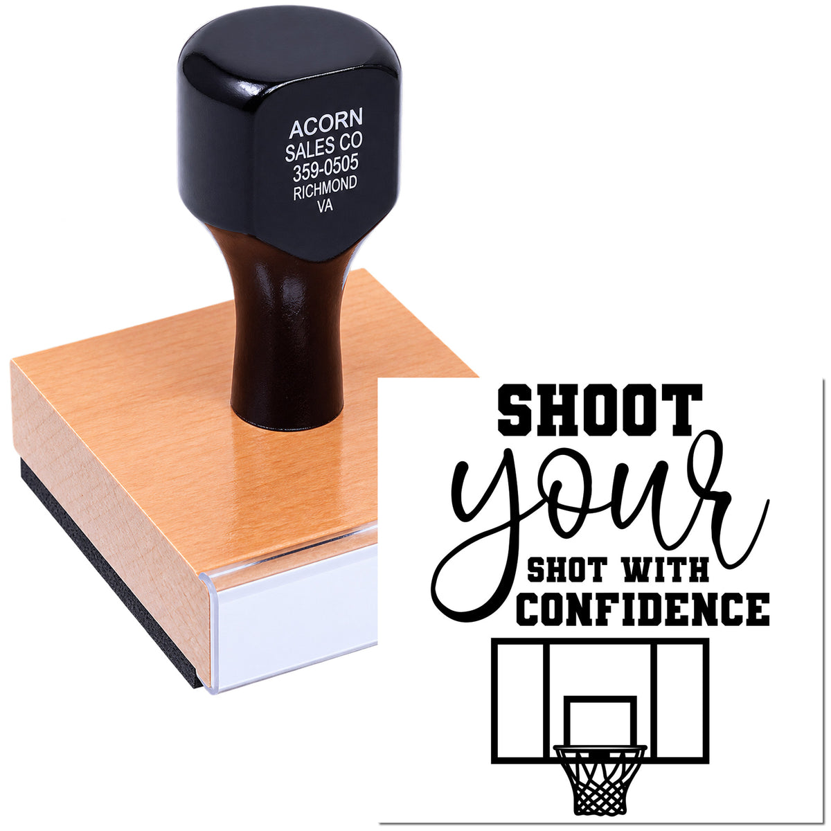 Custom rubber stamp with basketball slogan Shoot your shot with confidence for sports branding and promotion.