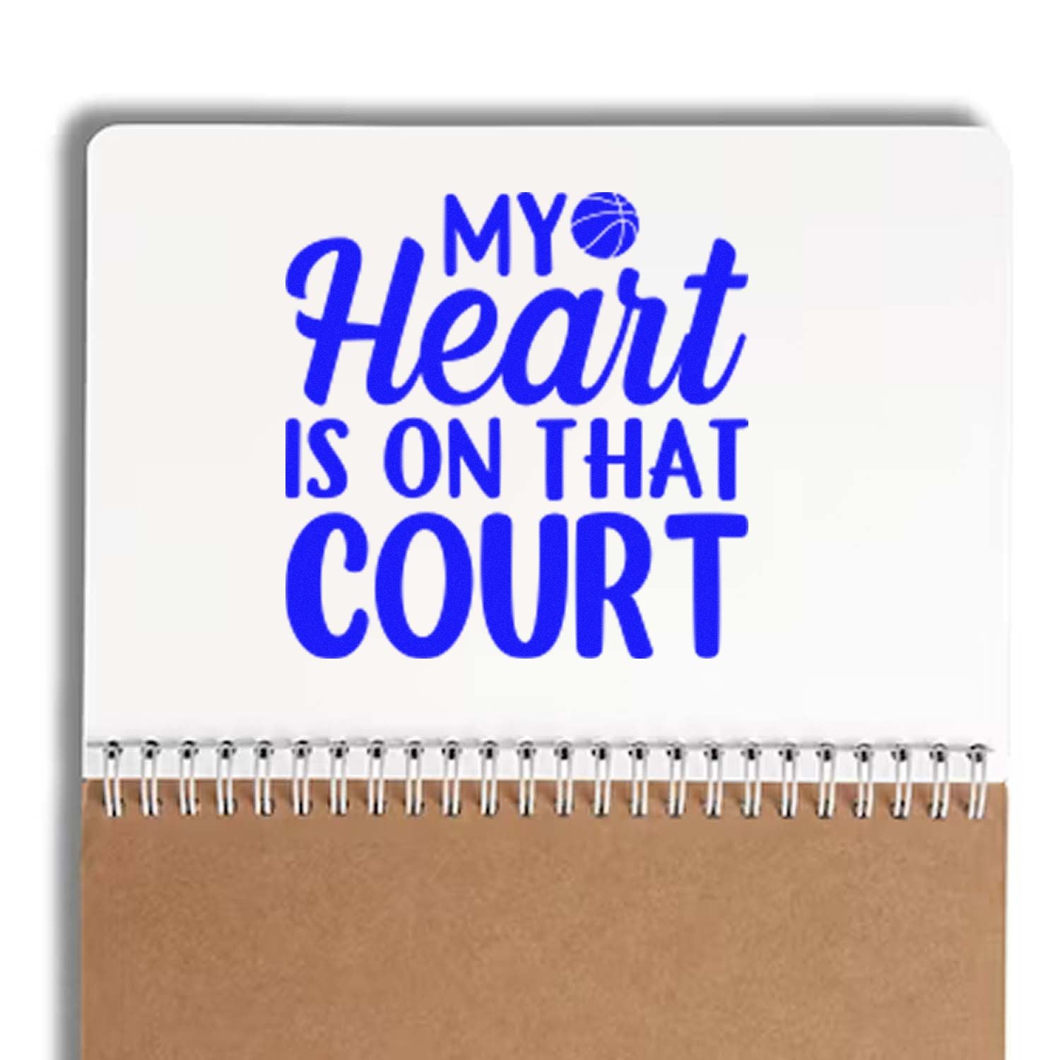 Basketball-themed custom rubber stamp reading My Heart Is on That Court for basketball fans, coaches, and sports crafts.