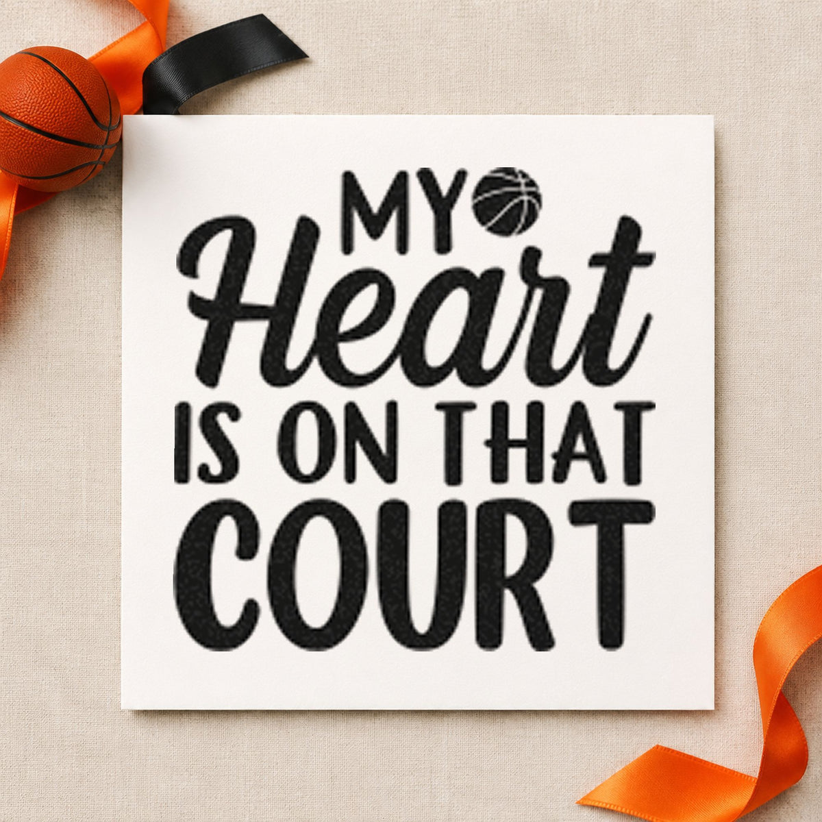 Heart On That Court rubber stamp printed in black ink, ready for away game sheet and similar paper crafts.
