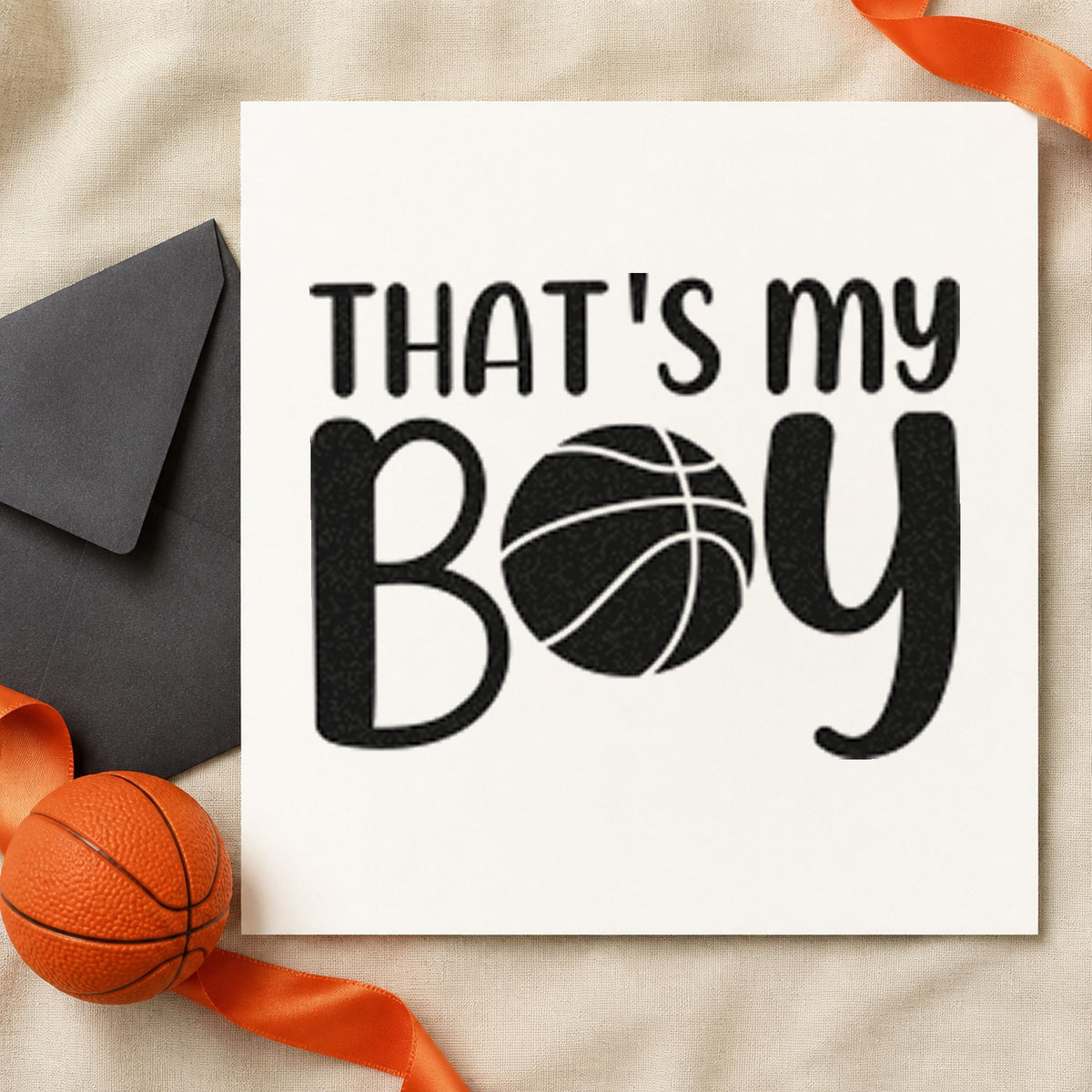 That Is My Boy craft stamp in black ink on cardstock, an easy option for print wall album page.