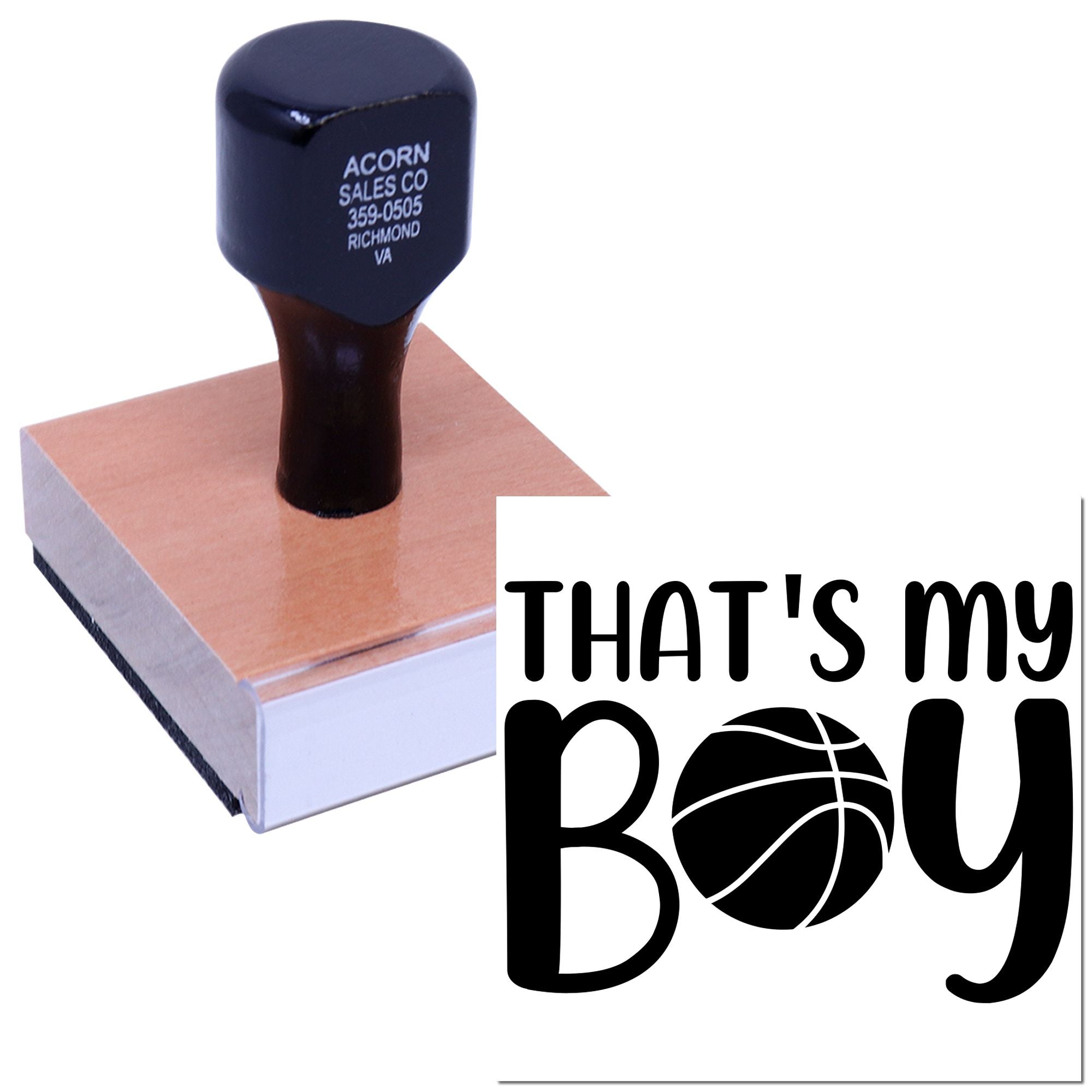 Custom rubber stamp with Thats my boy basketball design for personalized sports cards, scrapbooking, and fan mail.