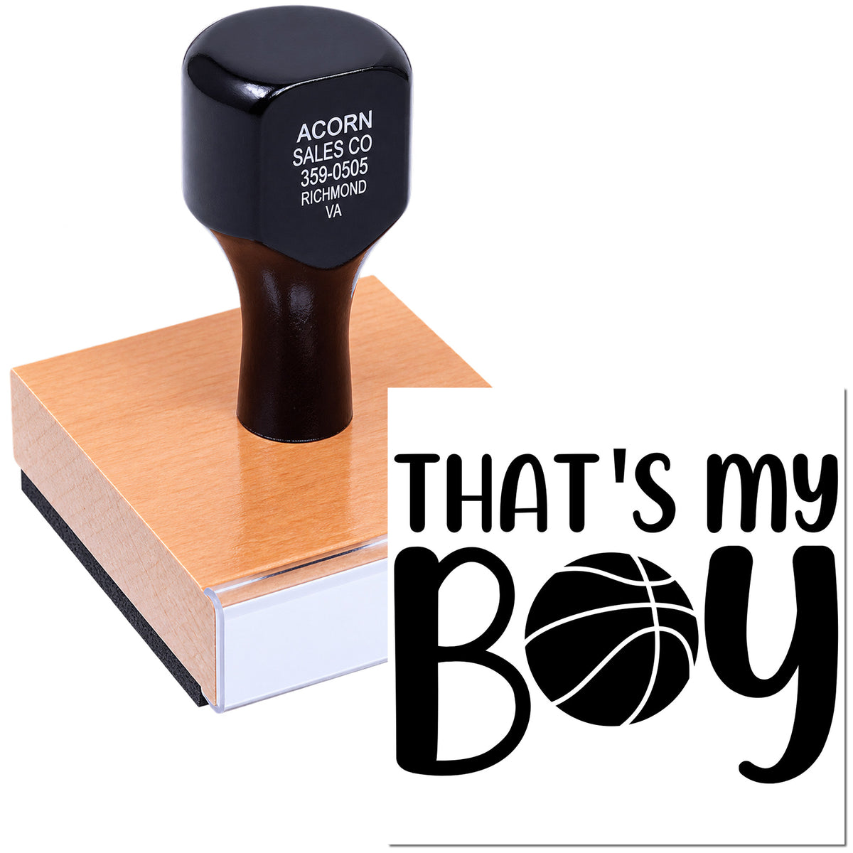 Custom rubber stamp with Thats my boy basketball design for personalized sports cards, scrapbooking, and fan mail.