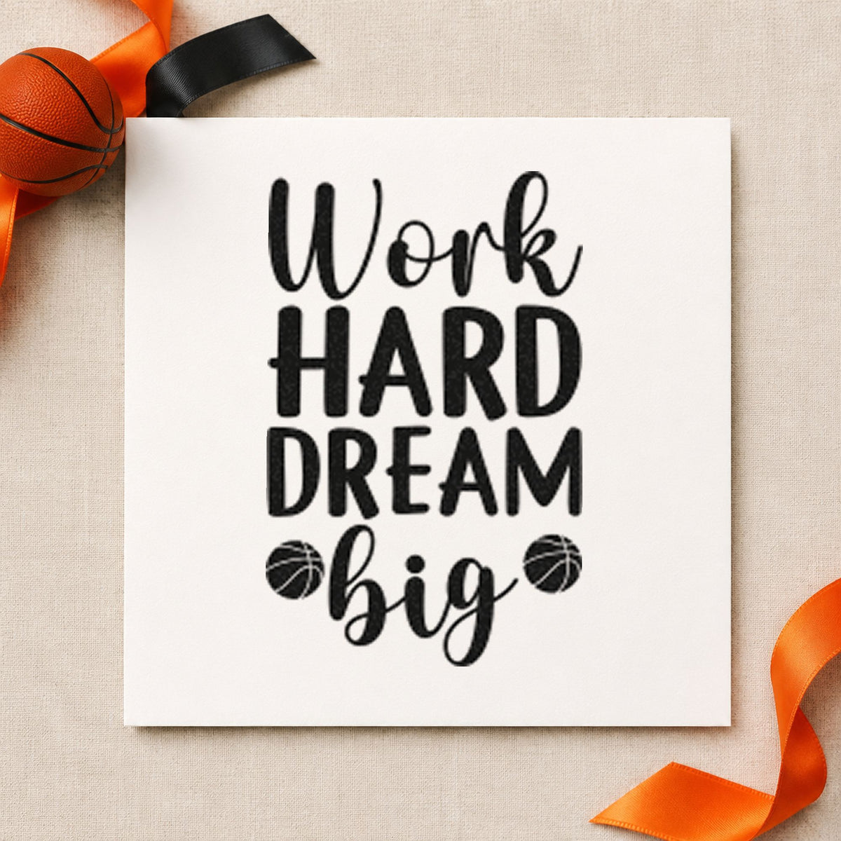 Work Hard Dream Big craft stamp in black ink on cardstock, an easy option for recruit album page.