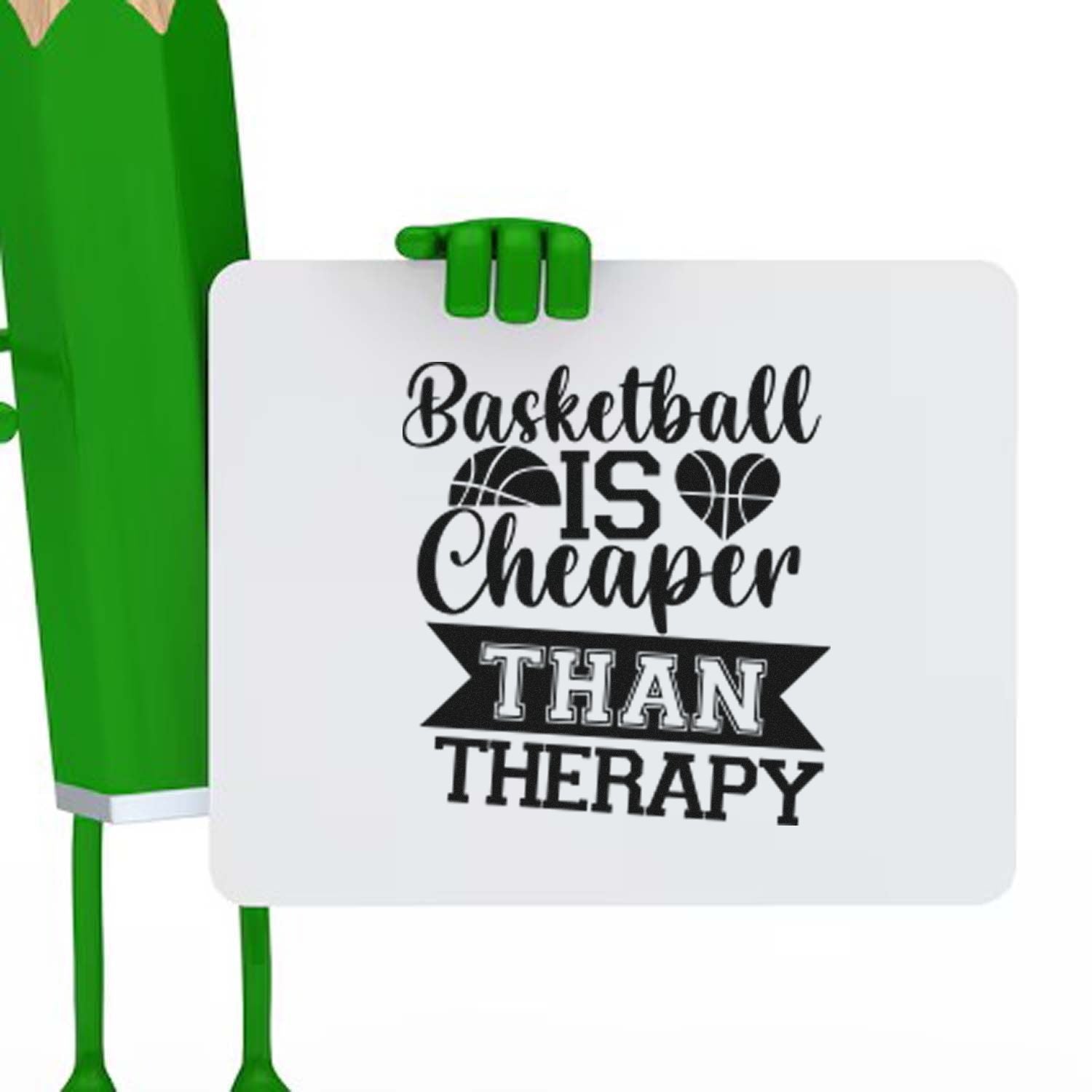 Custom basketball rubber stamp design reading Basketball is cheaper than therapy with heart basketball icons for sports fans.