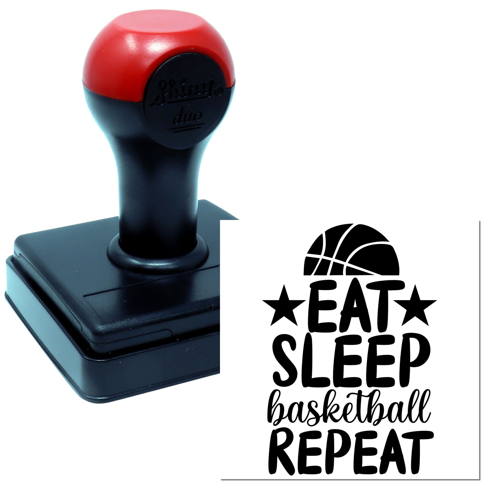 Self-inking basketball rubber stamp with Eat Sleep Repeat design for sports crafts, team projects, and custom stamping
