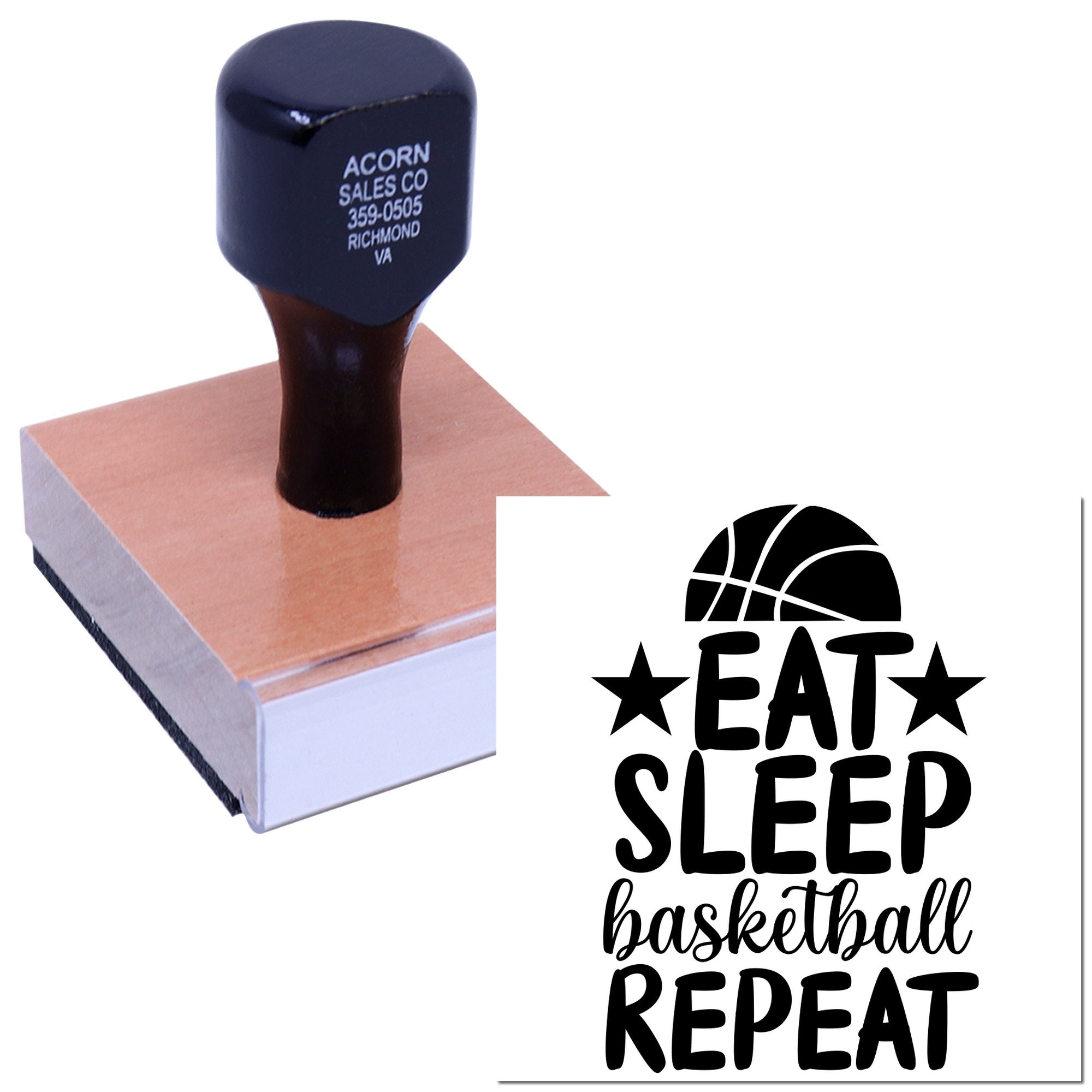 Personalized basketball rubber stamp with Eat Sleep Basketball Repeat design