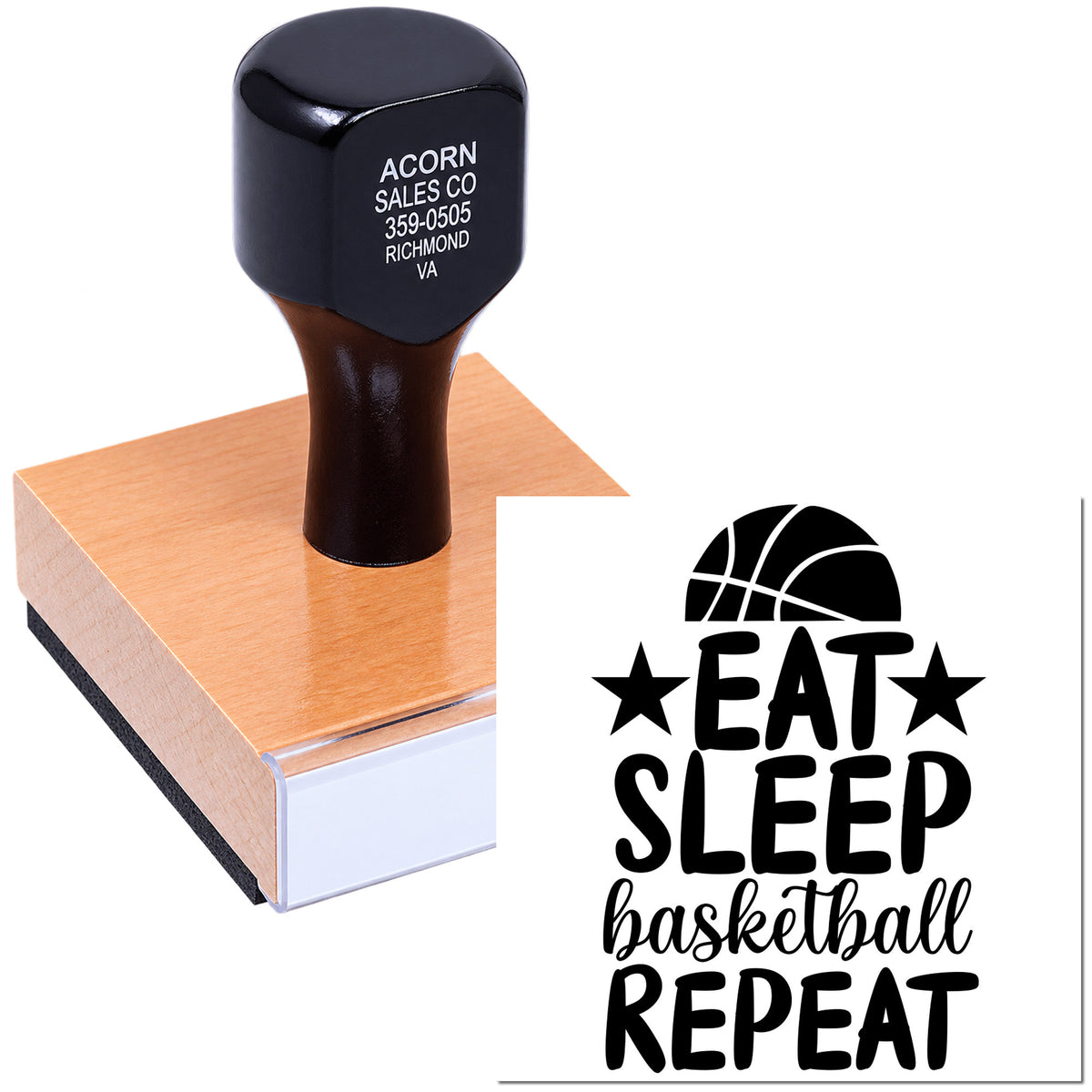 Personalized basketball rubber stamp with Eat Sleep Basketball Repeat design