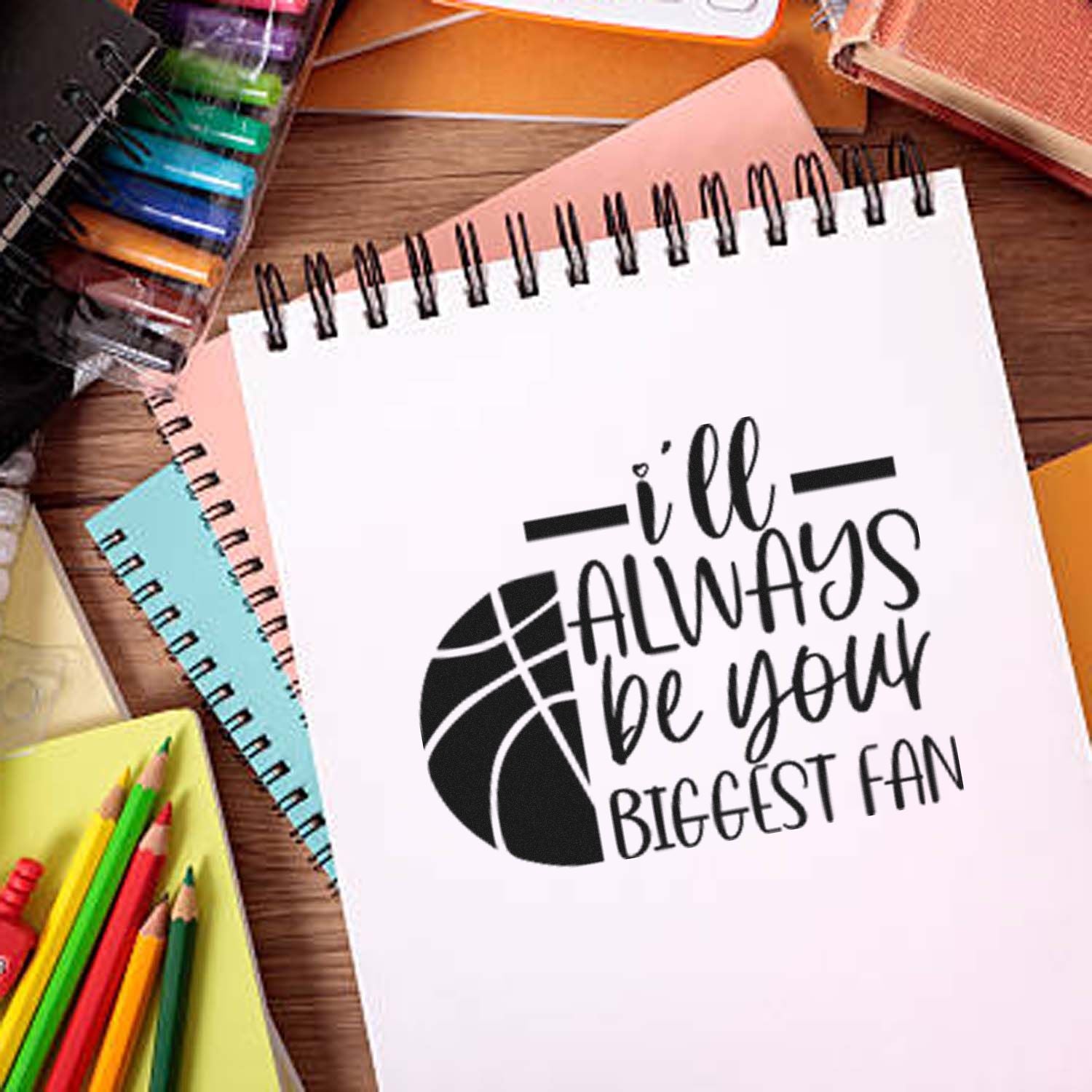 Custom rubber stamp design reading Ill always be your biggest fan for cards, scrapbooking, and fan gifts.