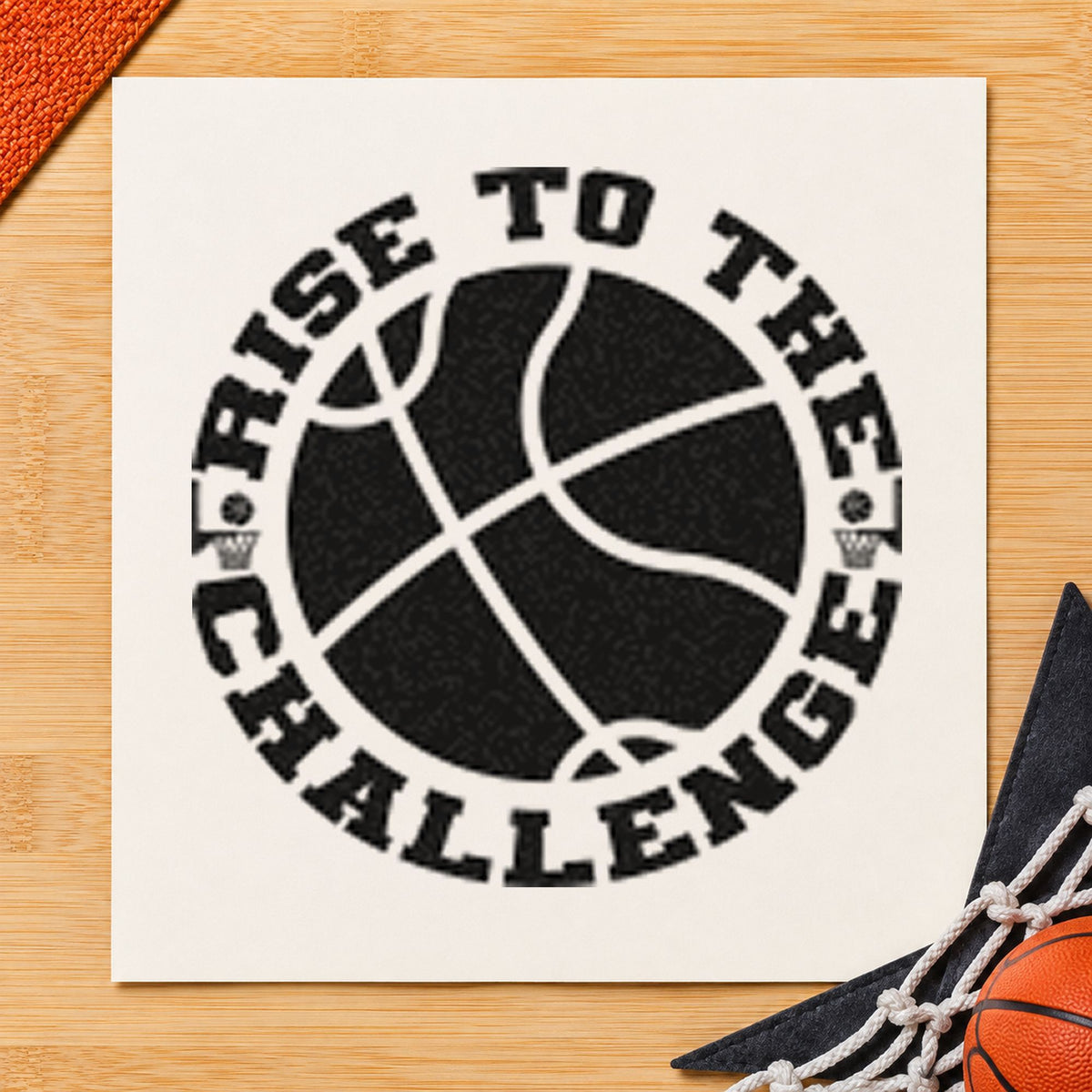 Rise To The Challenge rubber stamp printed in black ink, ready for curved ball cards and similar paper crafts.