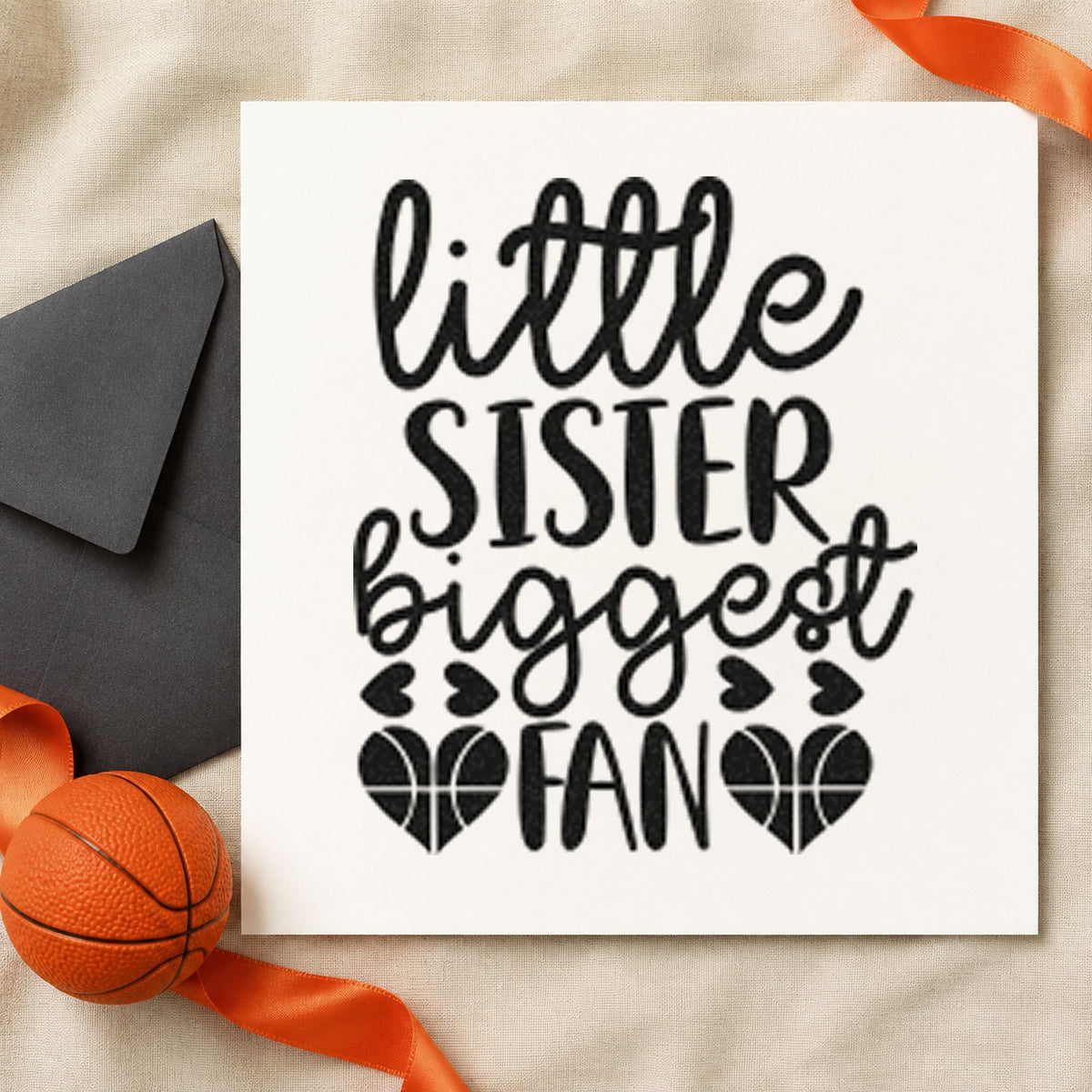 Little Sister Biggest Fan rubber stamp printed in black ink, ready for group ticket sheet and similar paper crafts.