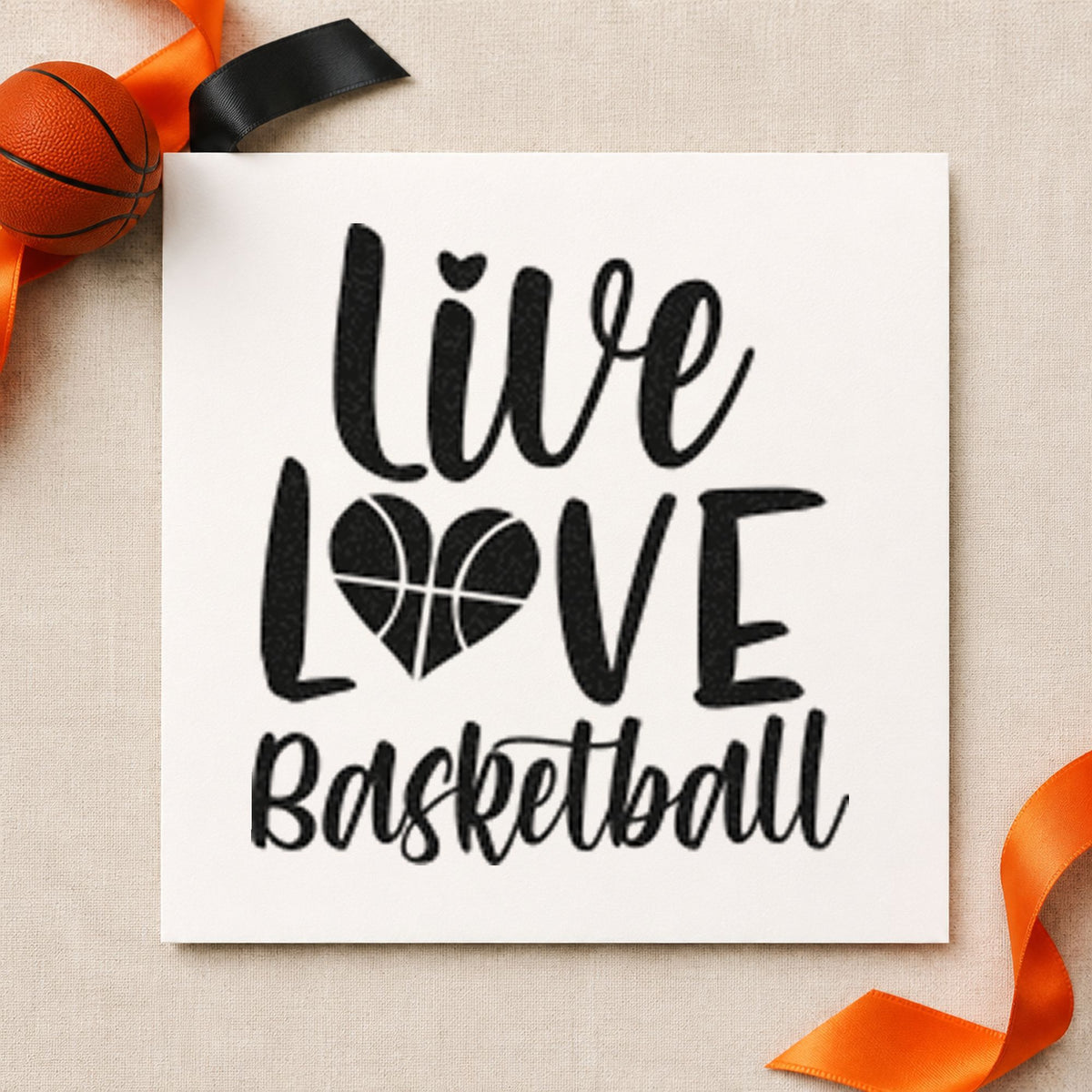 Live Love Basketball Heart rubber stamp printed in black ink, ready for party run sheet and similar paper crafts.