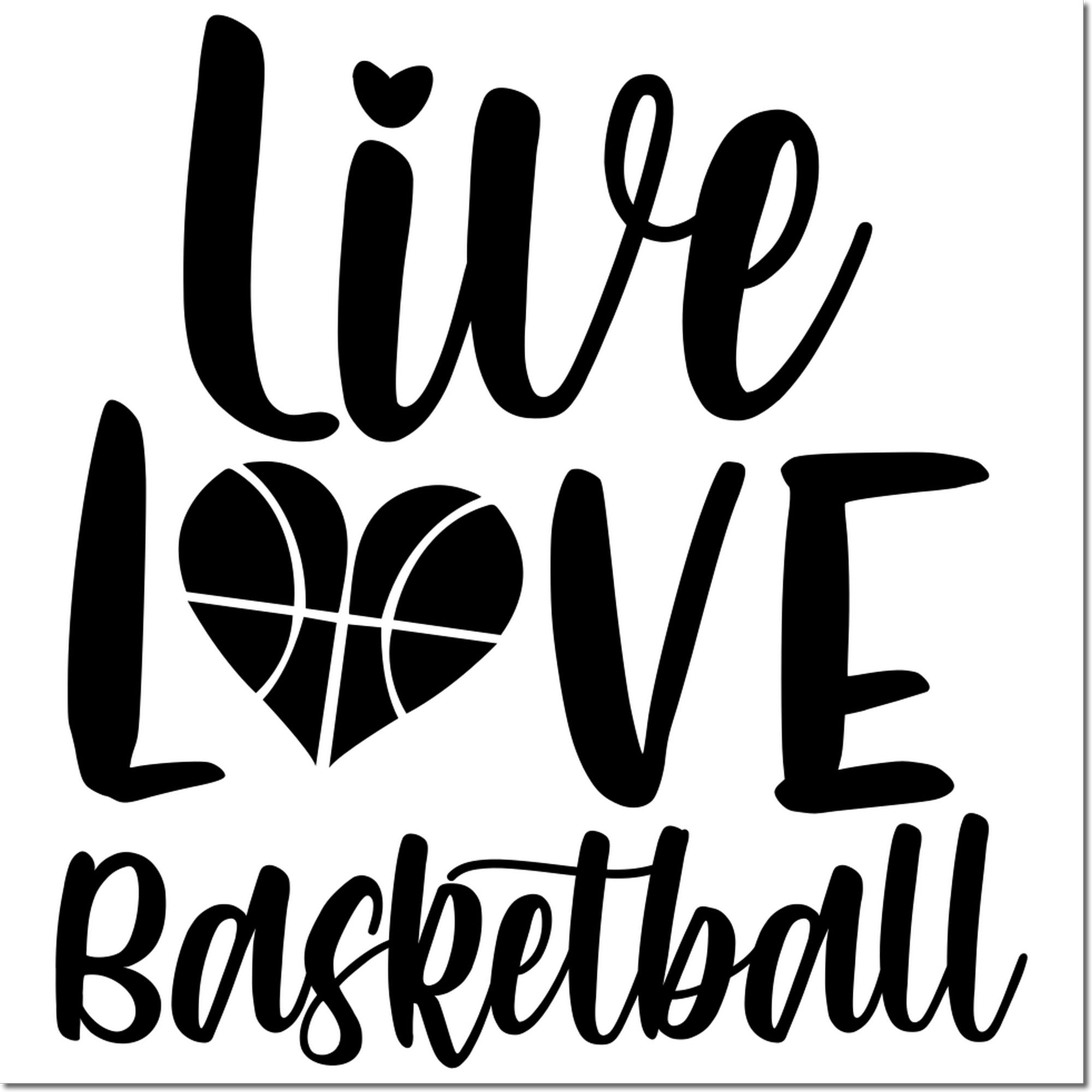 Live Love Basketball rubber stamp design with heart basketball icon for sports crafts and gifts