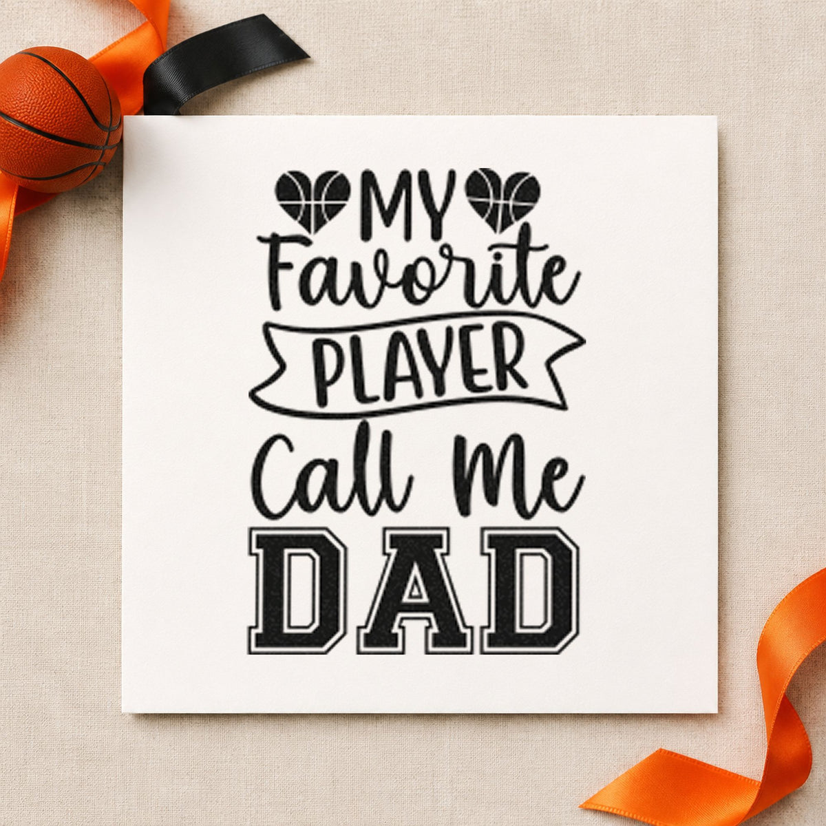 Favorite Player Dad Hearts craft stamp in black ink on cardstock, an easy option for desk year album page.