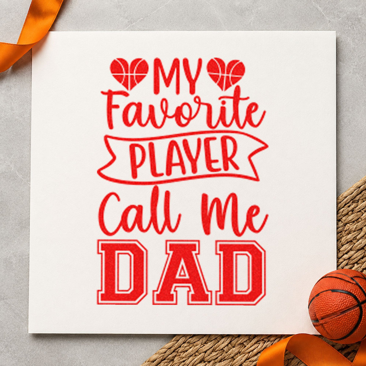 Favorite Player Dad Hearts rubber stamp shown in red ink, stamped for projects such as drawer print labels.