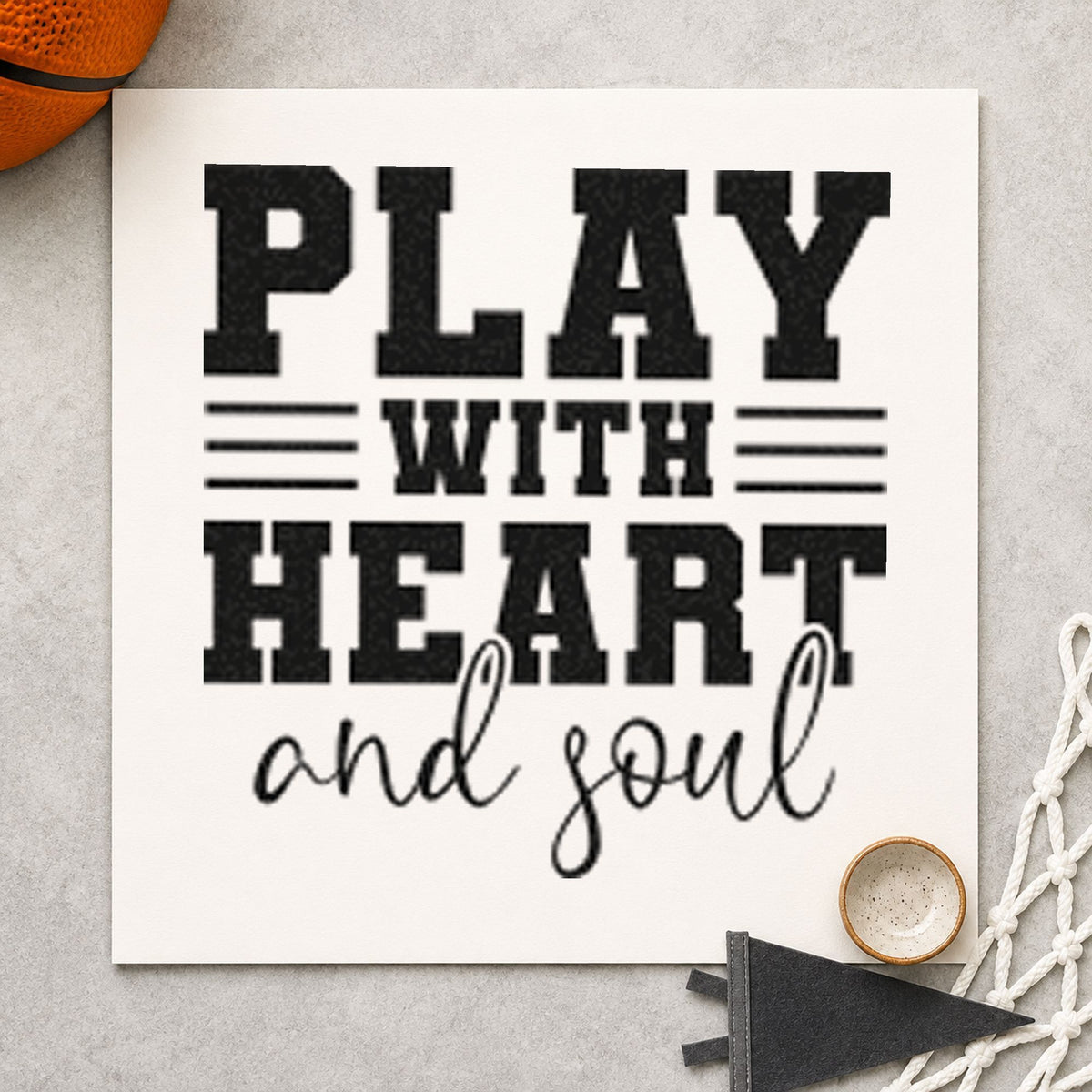 Play With Heart Soul rubber stamp printed in black ink, ready for award order sheet and similar paper crafts.