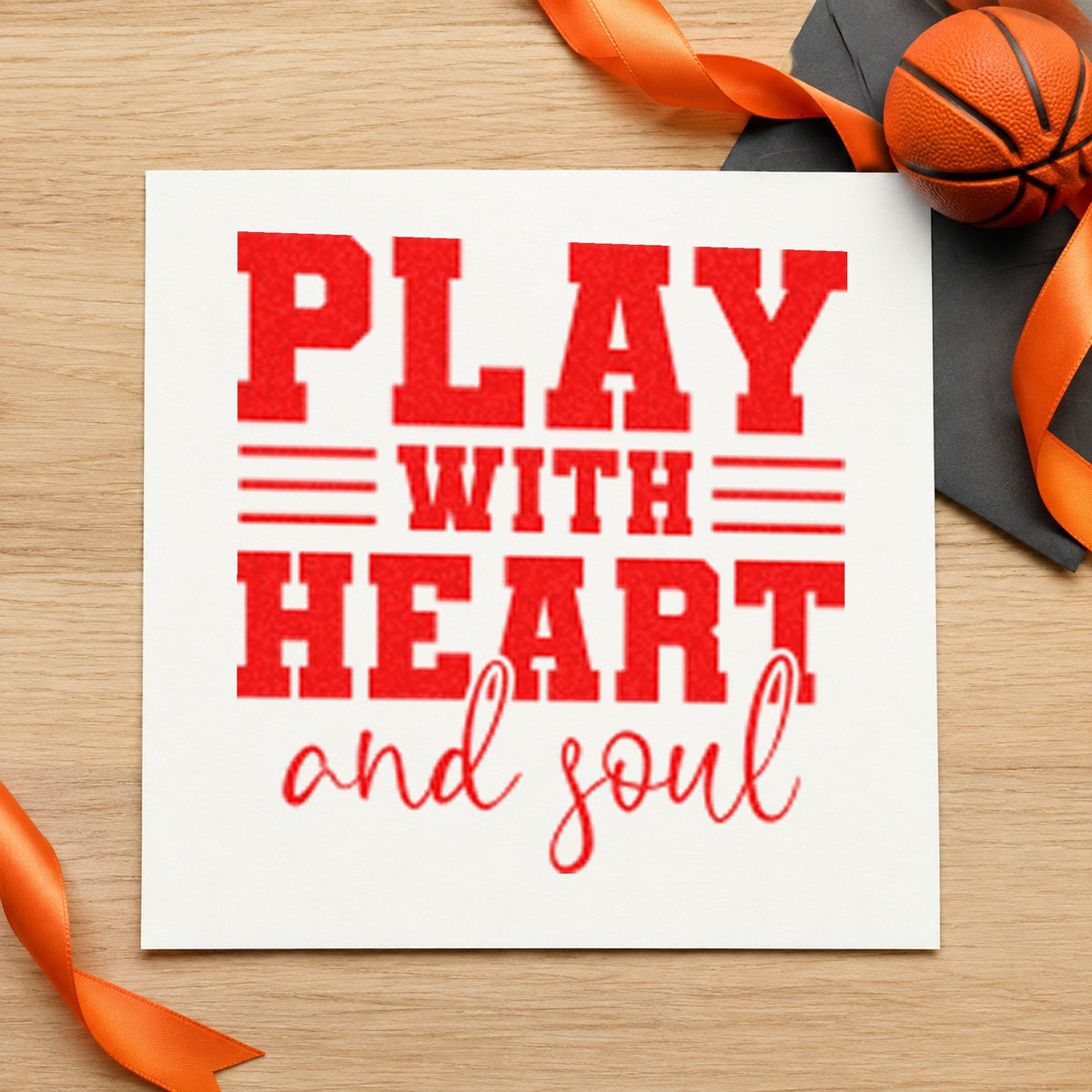 Play With Heart Soul craft stamp imprint in red ink on a handmade project, one idea being citation read cards.