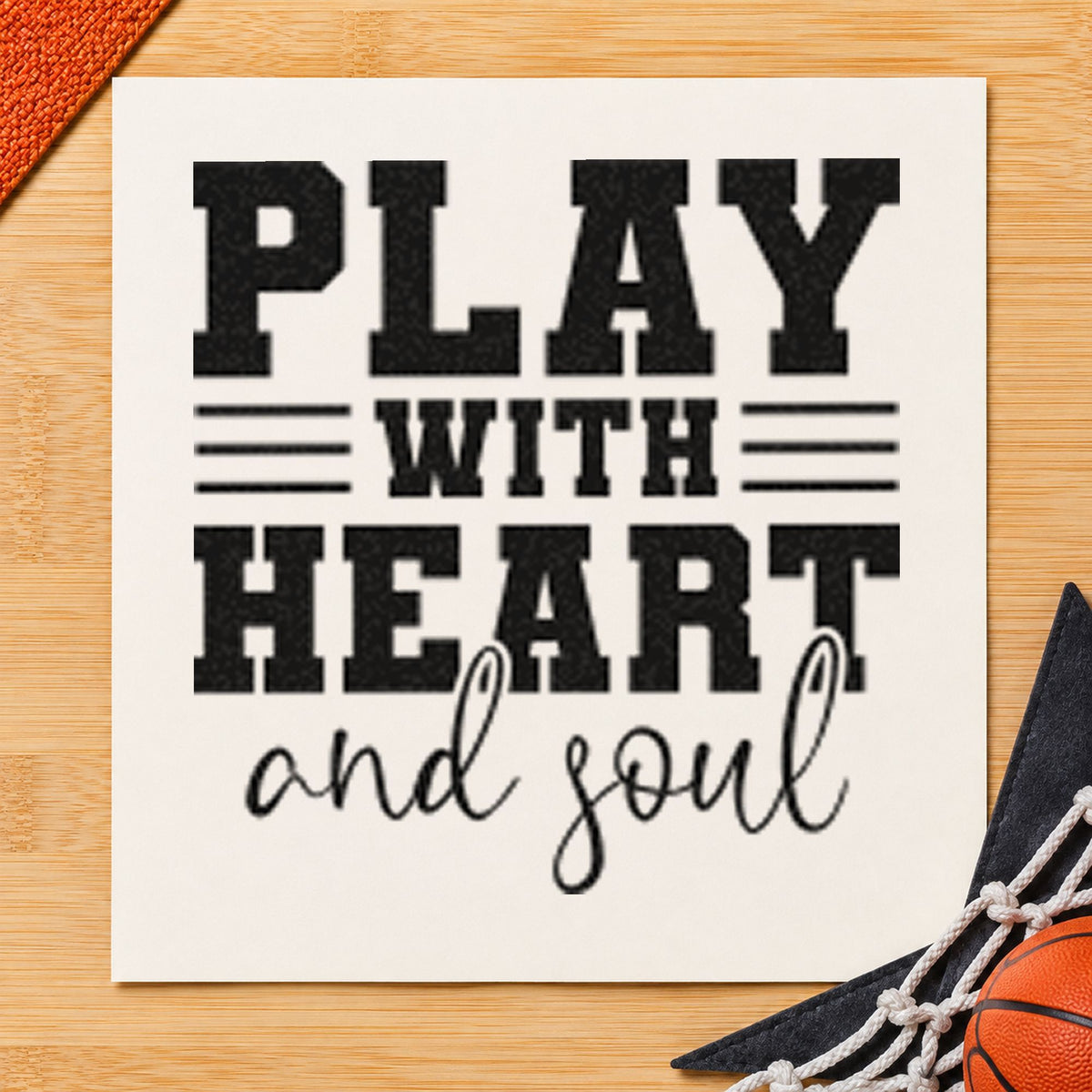 Play With Heart Soul rubber stamp printed in black ink, ready for block rule cards and similar paper crafts.
