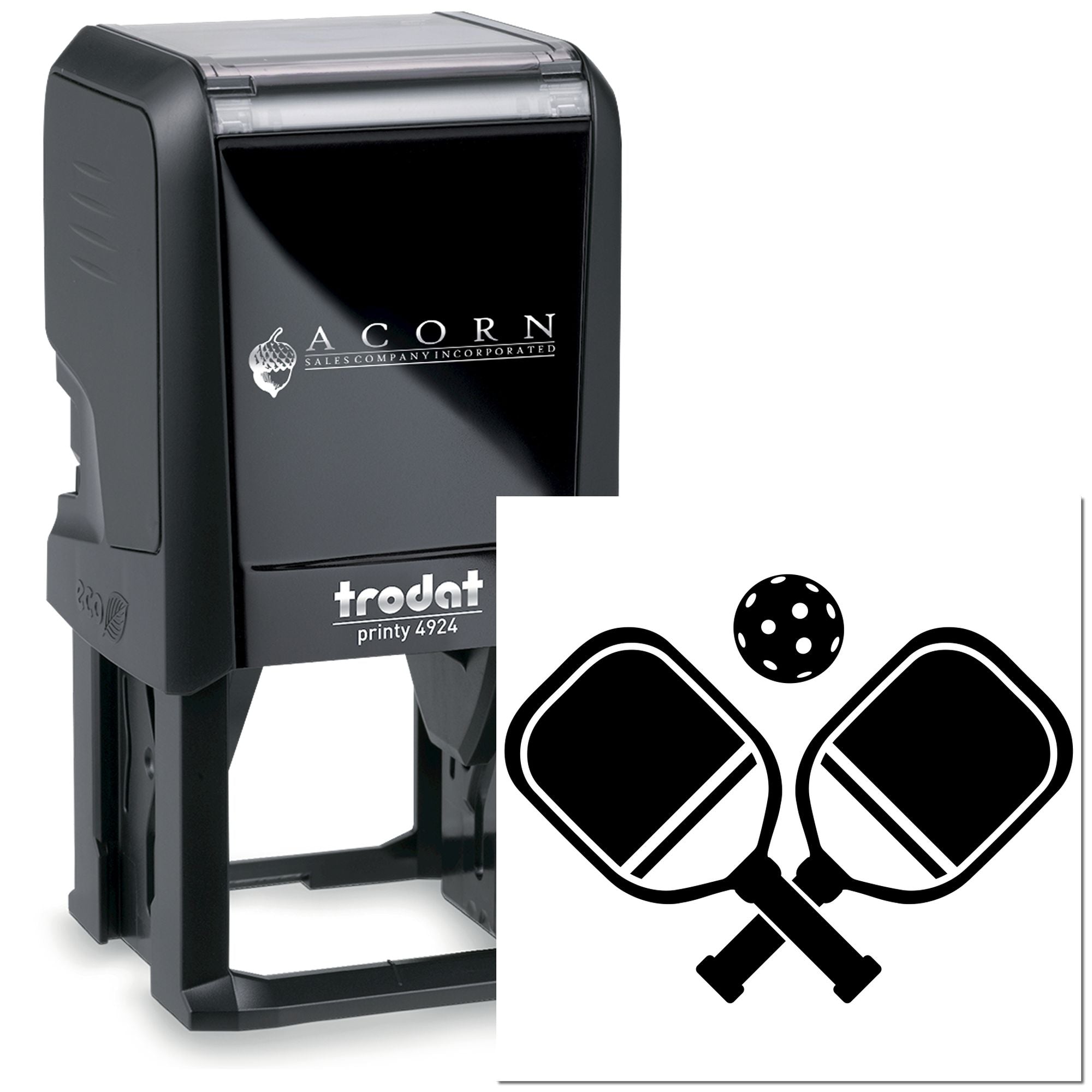 Custom Trodat self-inking rubber stamp with crossed paddles design, perfect for golf club branding and business use.