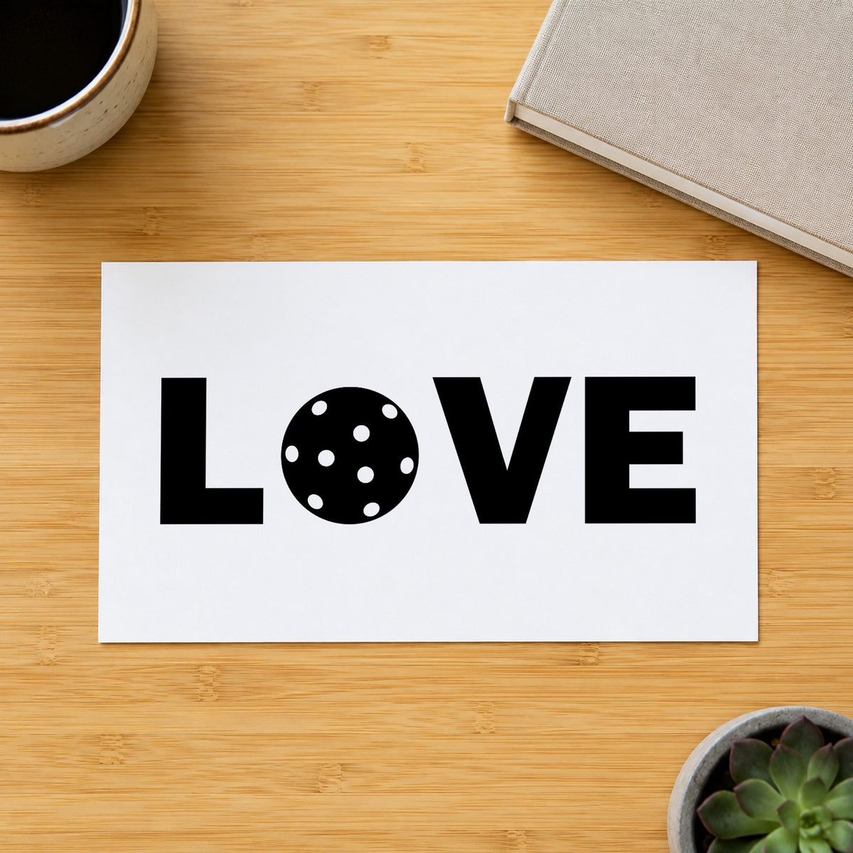 Love Pickleball Ball Letter rubber stamp printed in black ink, ready for pair draw sheet and similar paper crafts.