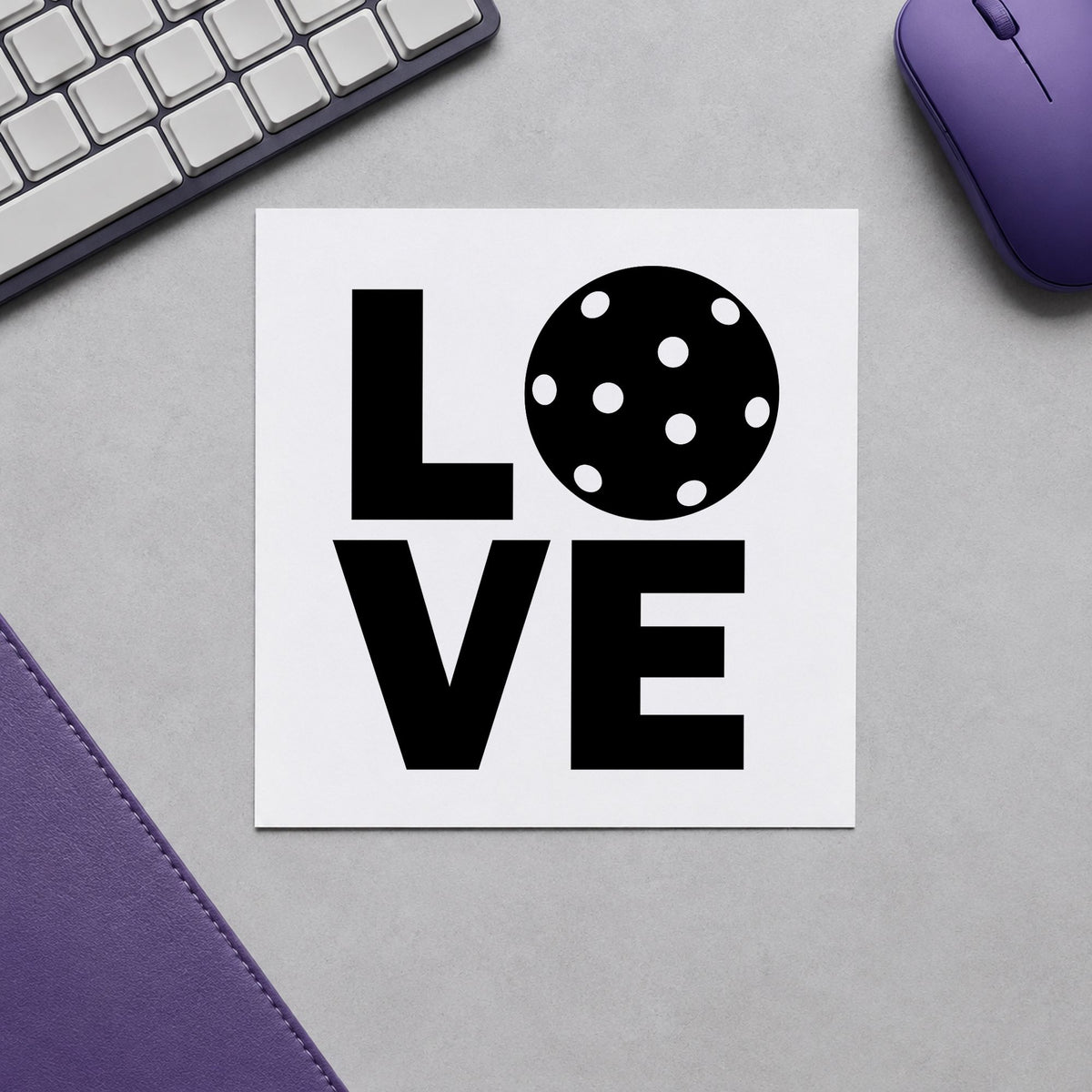 Stacked Love Pickleball Ball rubber stamp printed in black ink, ready for block letter cards and similar paper crafts.