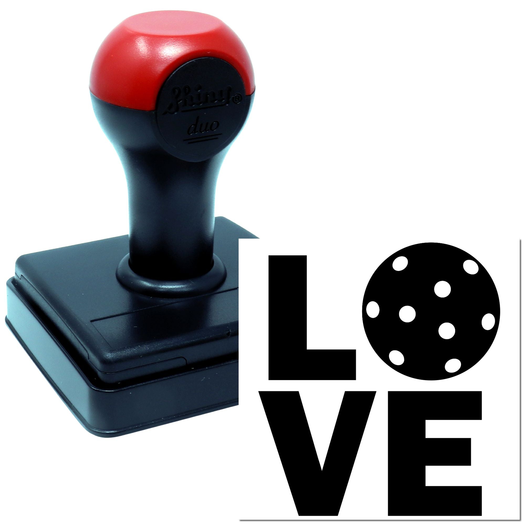 Self-inking rubber stamp with LOVE design for wedding invitations, crafts, and romantic packaging.