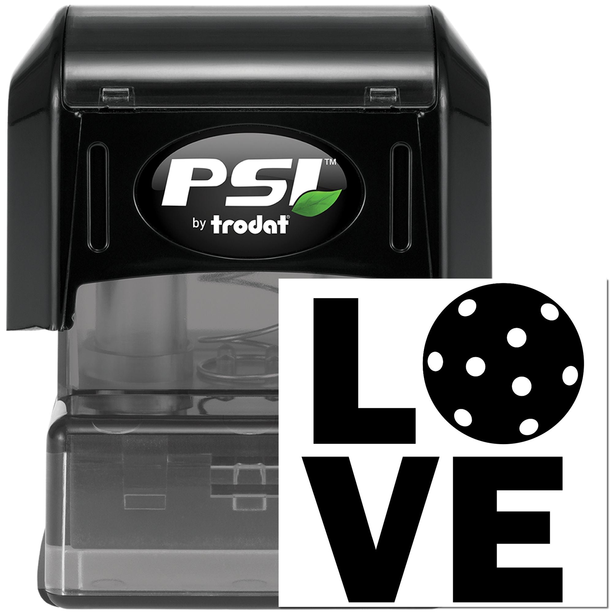 PSI by Trodat self-inking rubber stamp with LOVE design for custom wedding, craft, and gift labeling