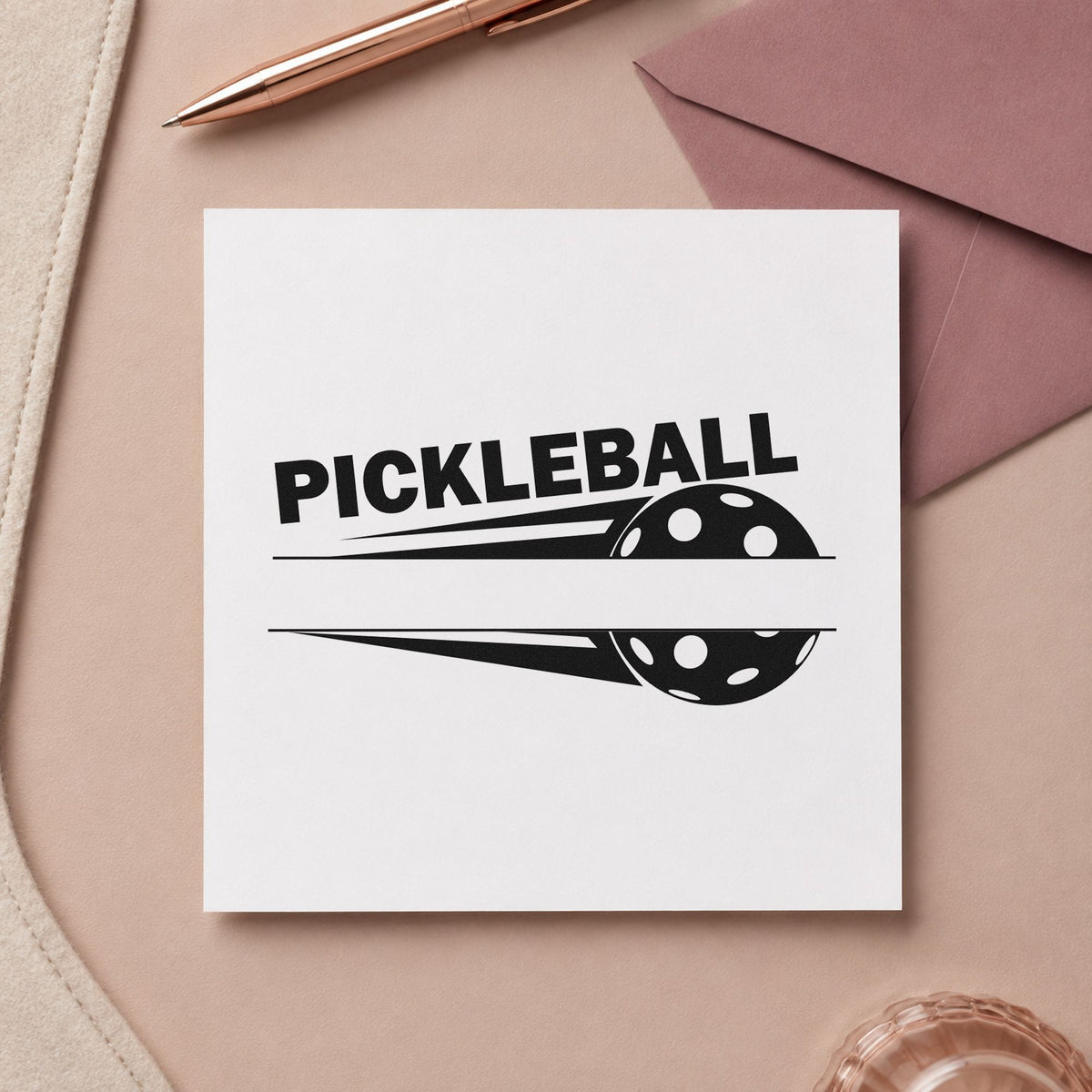 Pickleball Speed Blank Banner craft stamp in black ink on cardstock, an easy option for fundraiser album page.