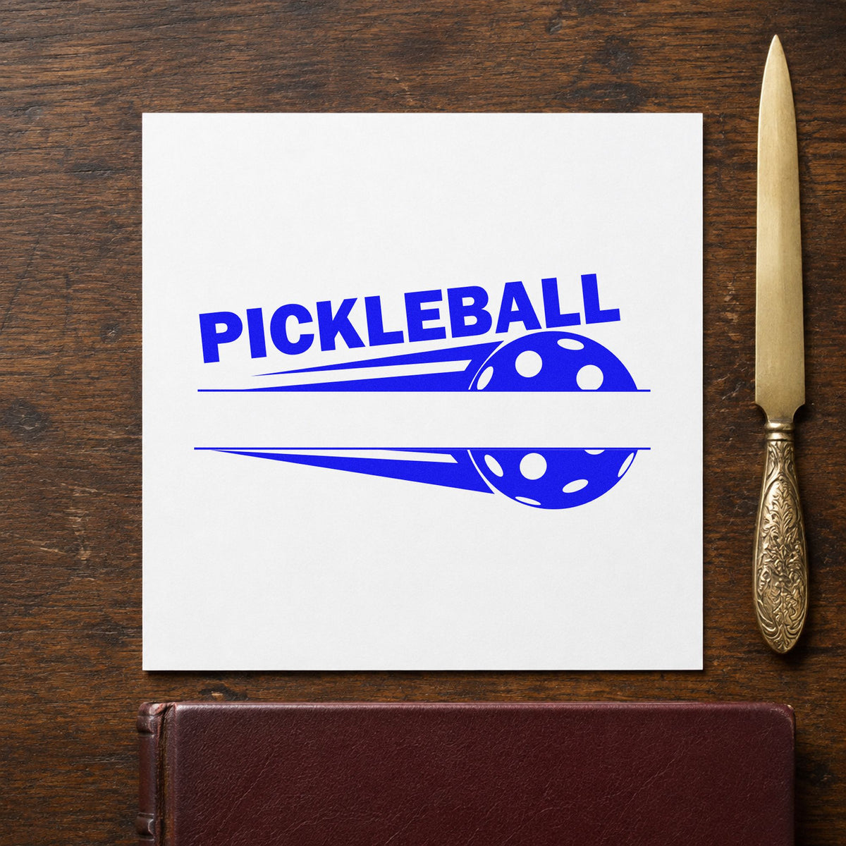 Pickleball Speed Blank Banner craft stamp in blue ink on cardstock, an easy option for fence banner printing.