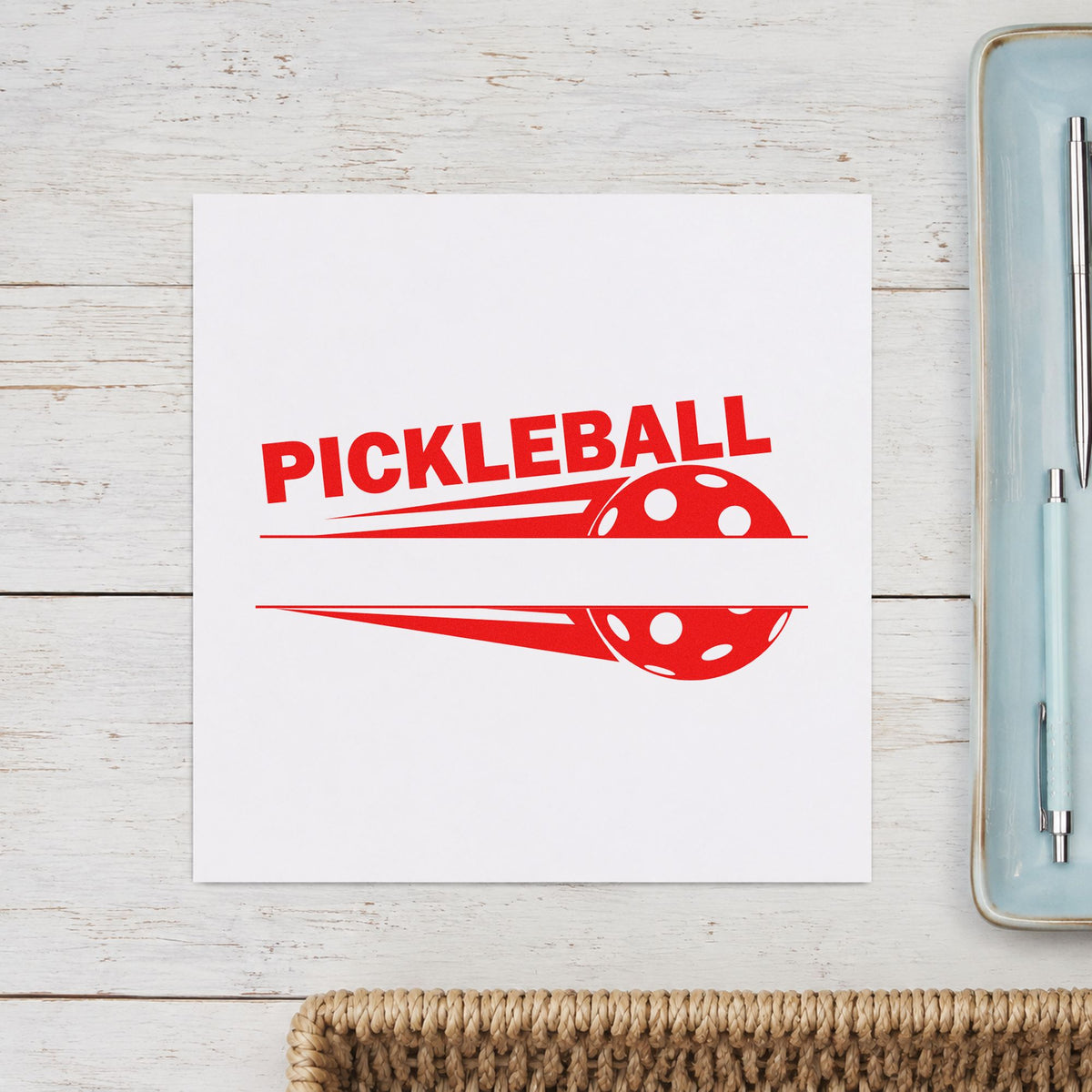 Pickleball Speed Blank Banner rubber stamp shown in red ink, stamped for projects such as bin material labels.