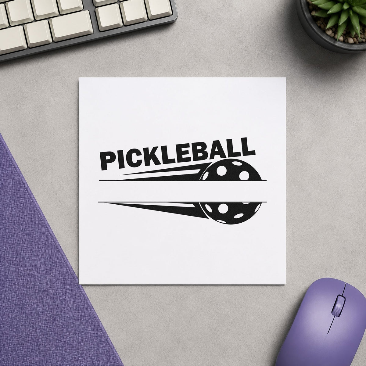 Pickleball Speed Blank Banner rubber stamp printed in black ink, ready for broad band cards and similar paper crafts.