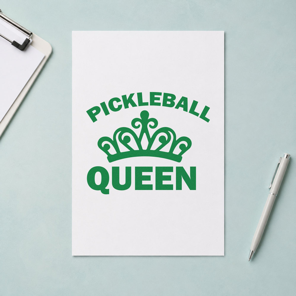 Pickleball Queen Crown Rubber Stamp – Wood Handle in use 10