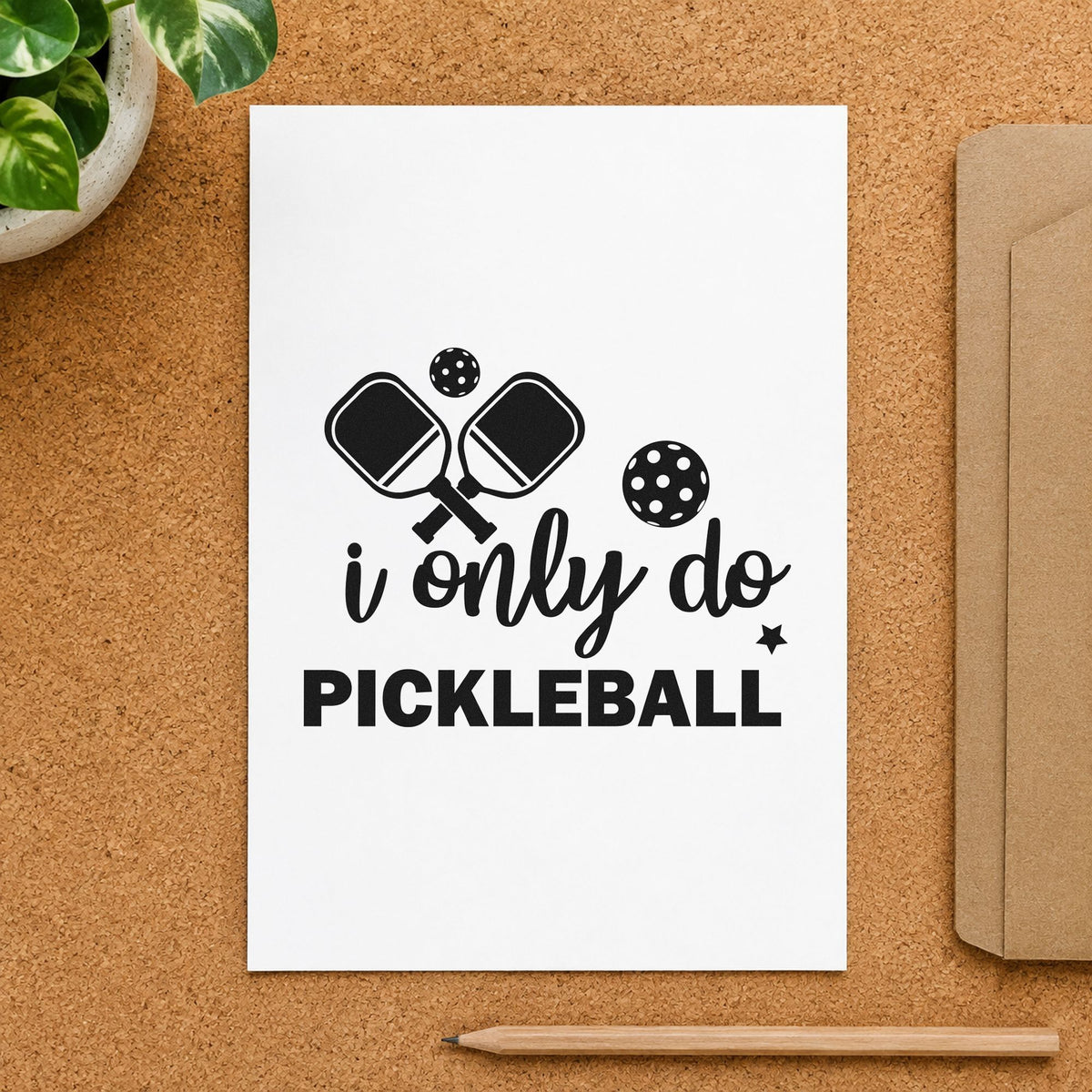 Only Do Pickleball Quote rubber stamp printed in black ink, ready for play tally sheet and similar paper crafts.