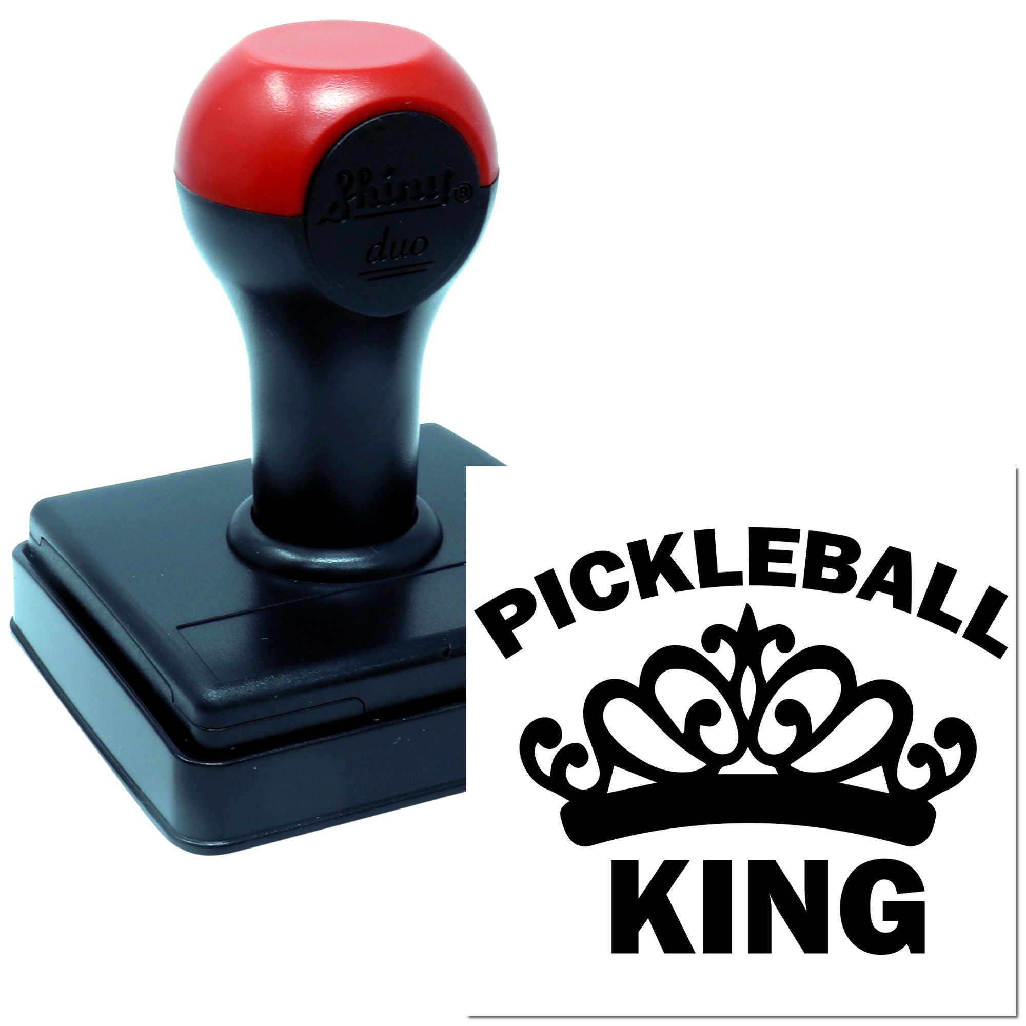 Pickleball King self-inking rubber stamp with crown design for custom sports branding and gifts